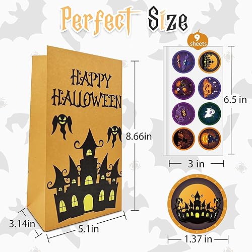 Miniatura 9 de M-sorflly Bolsas de regalo de Halloween, bolsas de regalo de Halloween, de papel, truco o trato para niños (24 unidades)