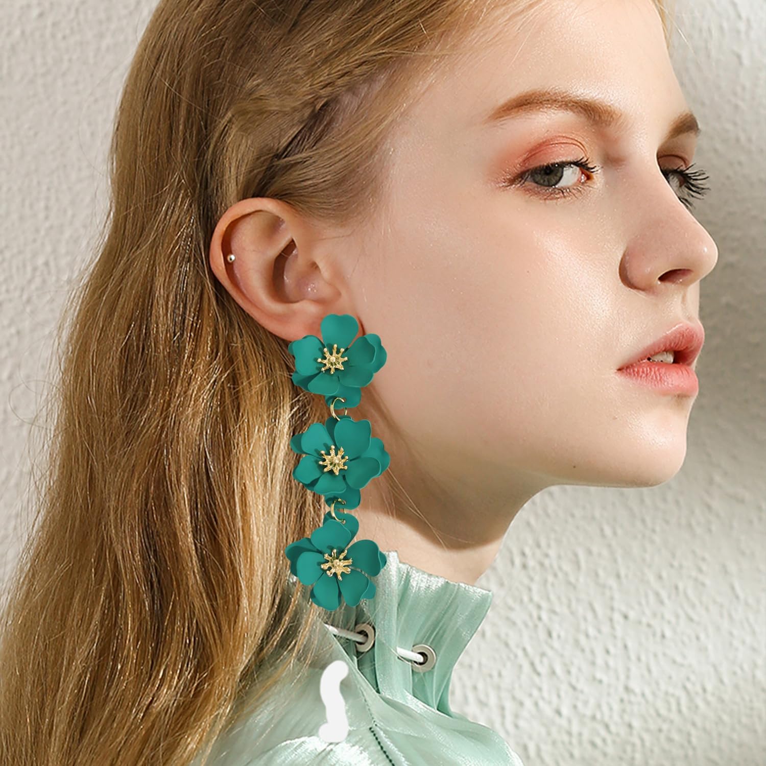 Elegant Bohemian Matte Tiered Triple Flower Dangle Drop Earrings Chic Charm Cute Long Floral Stud Earrings for Women Statement Jewelry Gifts - Image 4