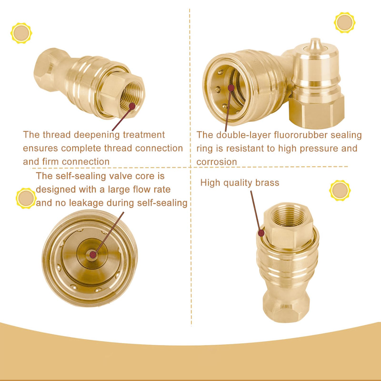 Durablity Bronze - Juego de 4 accesorios de desconexión rápida a prueba de fugas para compresores, ajuste de bronce