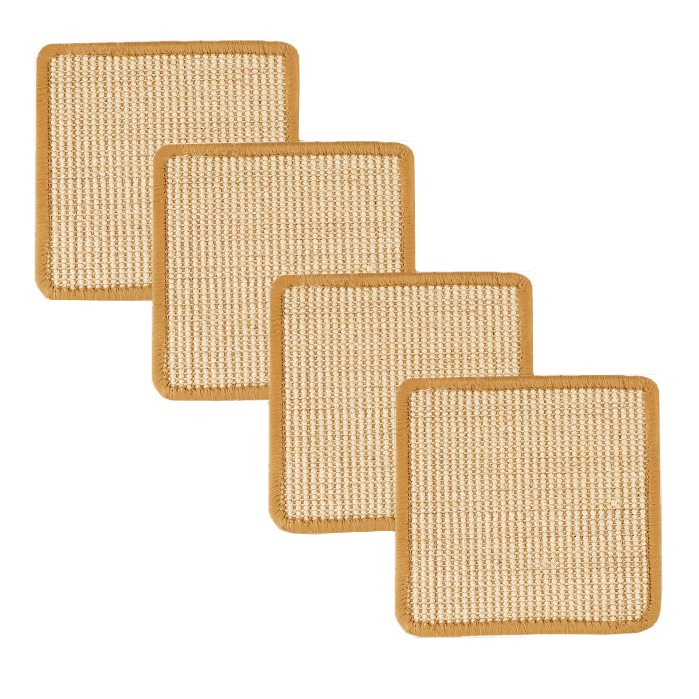 SHENGOCASE 4-Pack 7.9" x 7.9" Sisal Cat Scratching Mat Pad with Hook & Loop Tapes for Wall Couch, Window Perch, Cat Wall Furniture Shelves