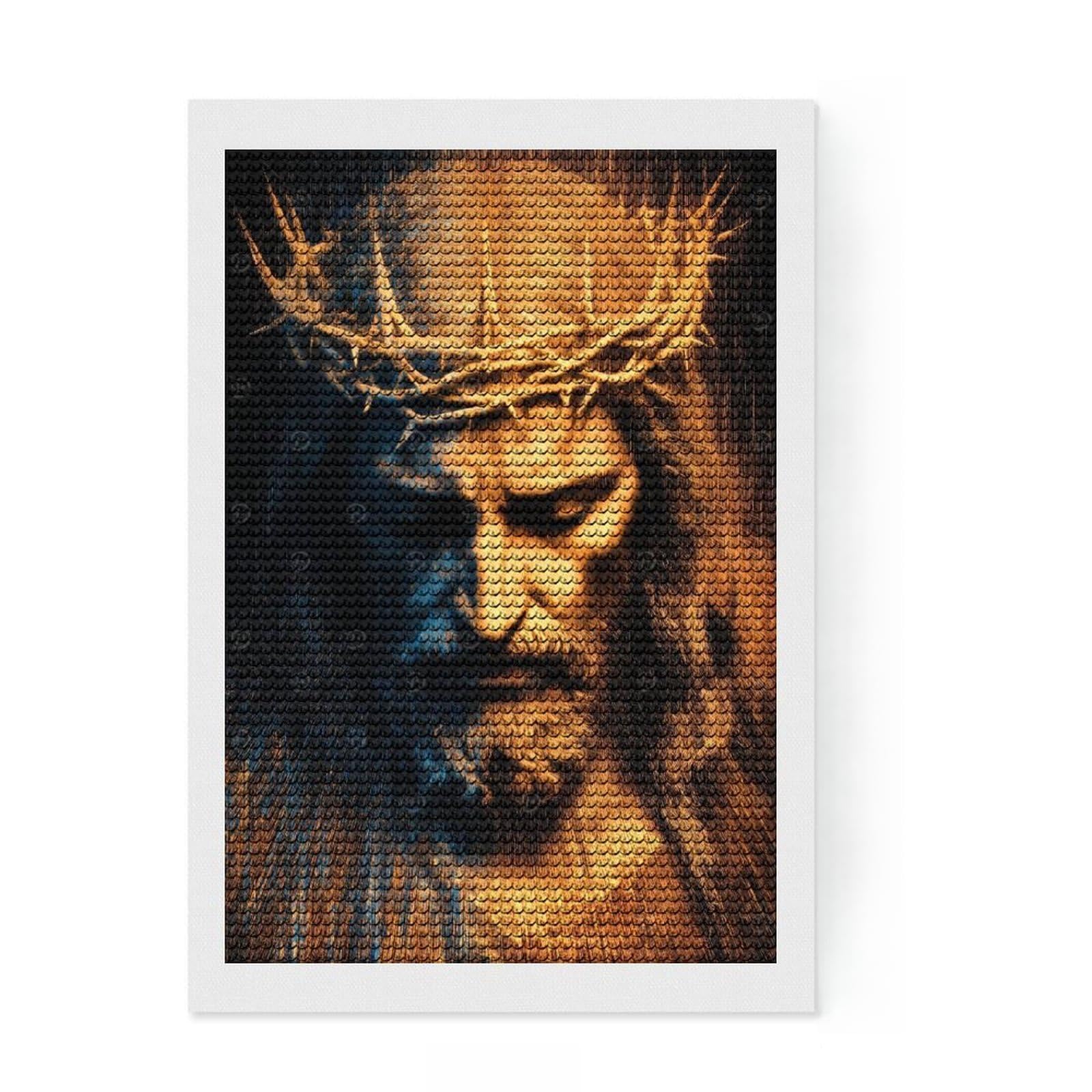 Junmoney Abstract Jesus Christ with Crown of Thorns DIY Diamond Art Canvas Kit 8"x12", Calming Craft to Unwind, Adhesive Canvas, Aesthetic Room Decor, Christmas Gift