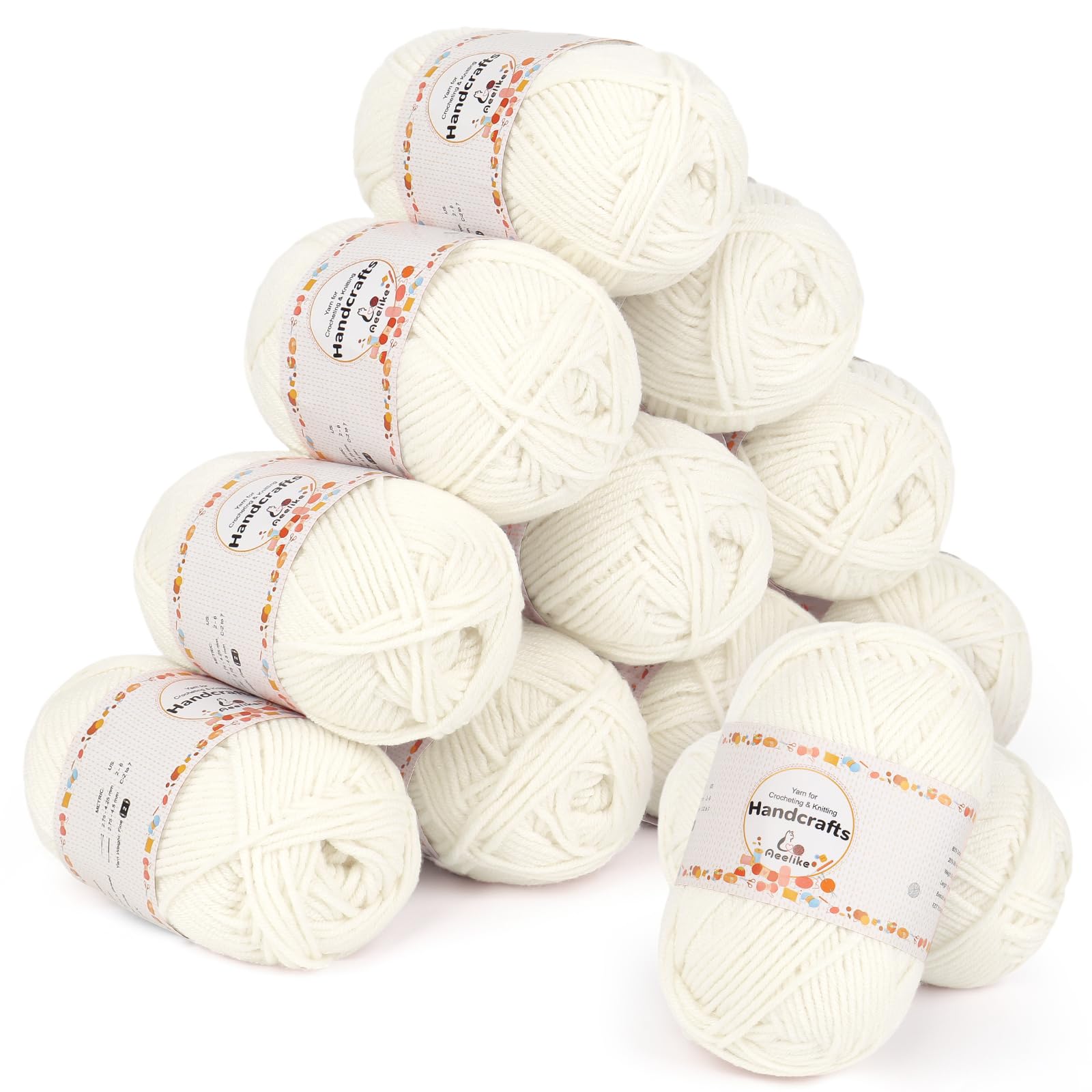 Aeelike 600g(12x50g) Acrylwolle 5Ply Baumwolle zum Häkeln, Häkel- & Strickgarn Zum Stricken, Häkeln und Kunsthandwerk, Häkelgarn Wolle Set Bunt