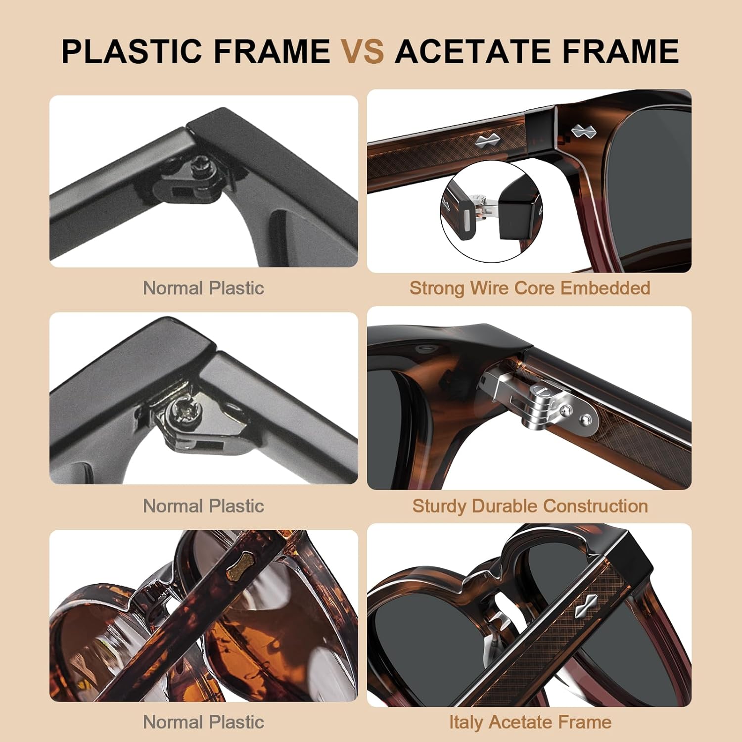 CARFIA Retro Cool Acetate Sunglasses for Men Polarized UV Protection, Keyhole Square Sunnies Driving Shades Trendy Eyewears 2. Brown Tortoise Burgundy Frame Grey Lens Multicolor image 6 of 9 B0FD2VTMB3