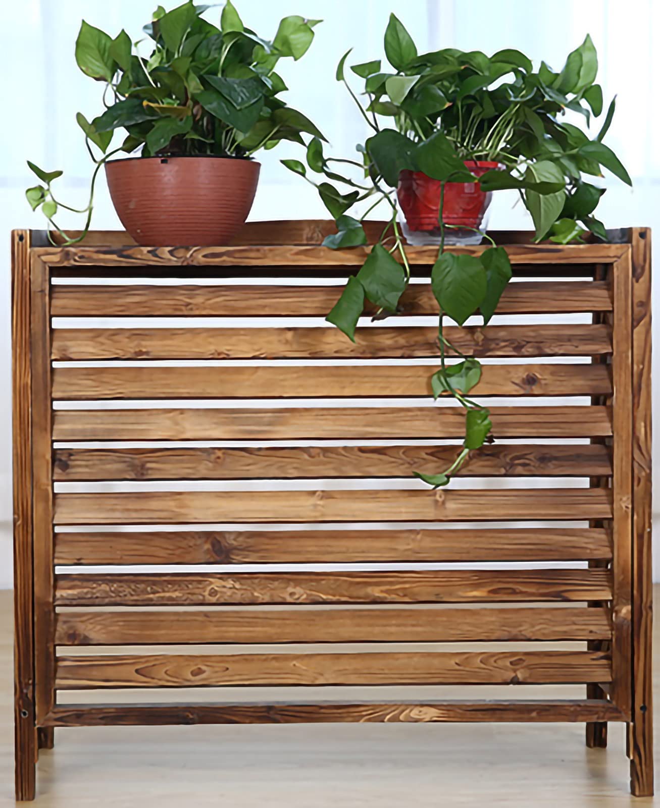 Cubierta de Madera carbonizada para Aire Acondicionado, Universal, para Exteriores, Resistente a la Lluvia y al Sol, de Suelo a Techo, Cubierta de Madera para Aire Acondicionado, persiana pa