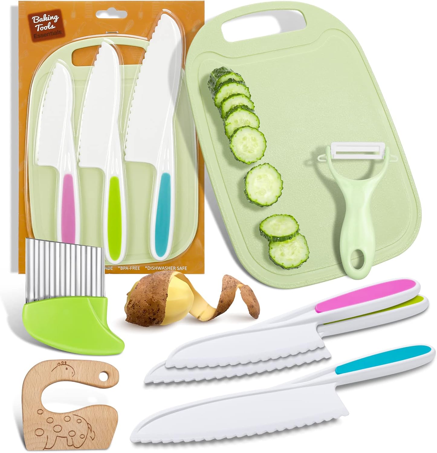 Fuyamp 7 Pcs Childrens Safety Knives Kitchen Safety Knives for Kids,Children's Cooking Knives in