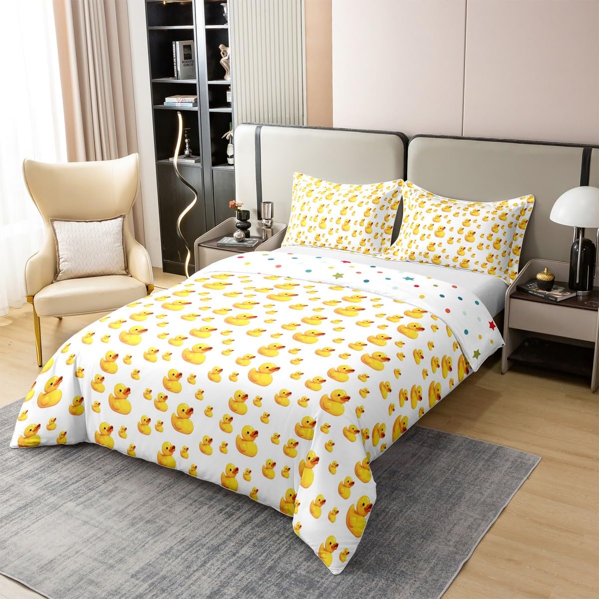 Homewish 100% bawełna śliczne kaczki super king poszewka na kołdrę dzieci kreskówka kaczka poszewka na kołdrę śmieszne żółte gumowe kaczki zestaw pościeli kawaii gumowa kaczka zestaw pościeli dla