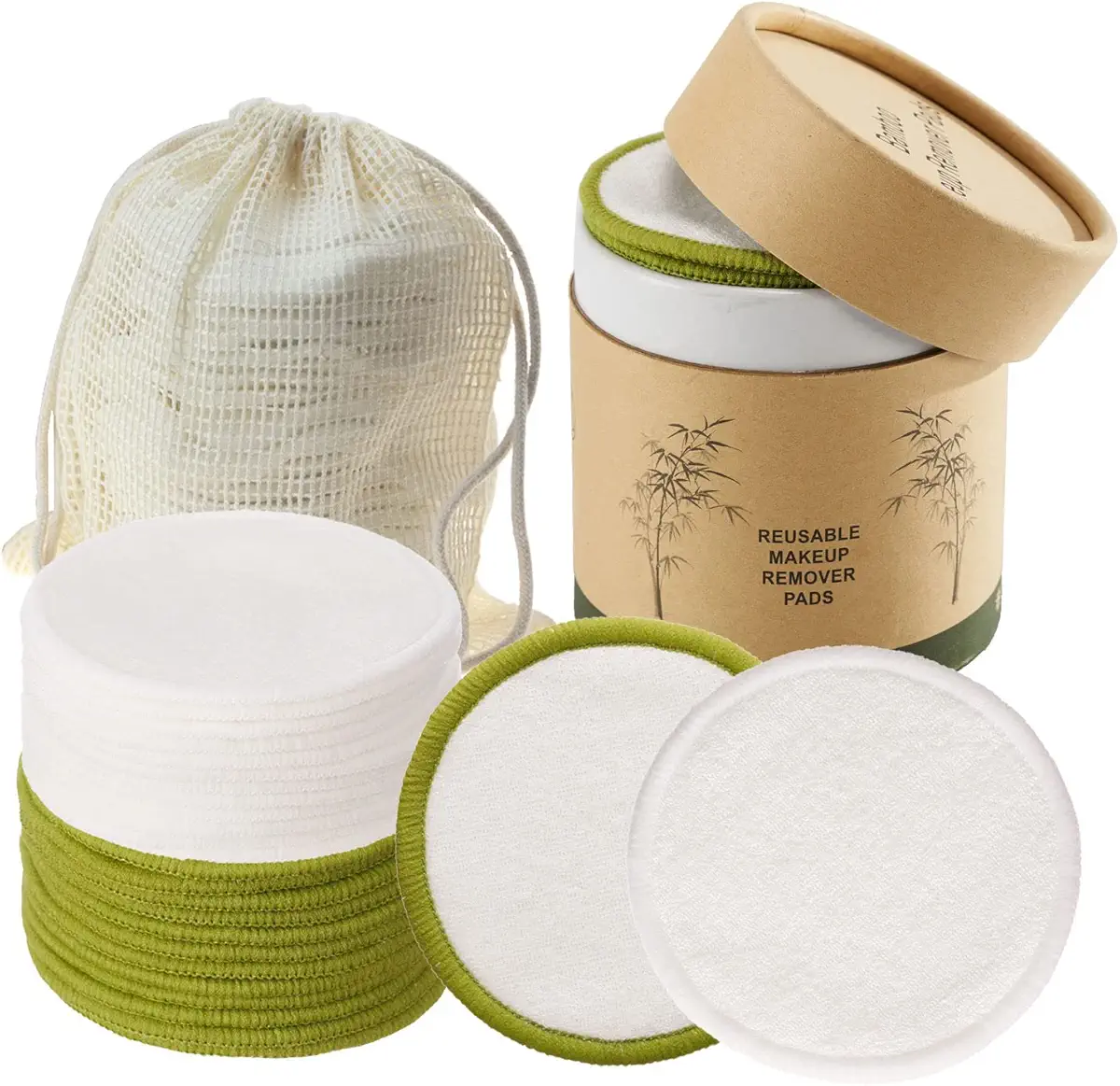 BOUNIPPY Reusable Makeup Remover Pads -20 Pack 100% Organic Reusable Cotton Rounds- - Washable Eco-Friendly Bamboo Velour Pads for All Skin Types, with Cotton Laundry Bag and Round Box for Storage