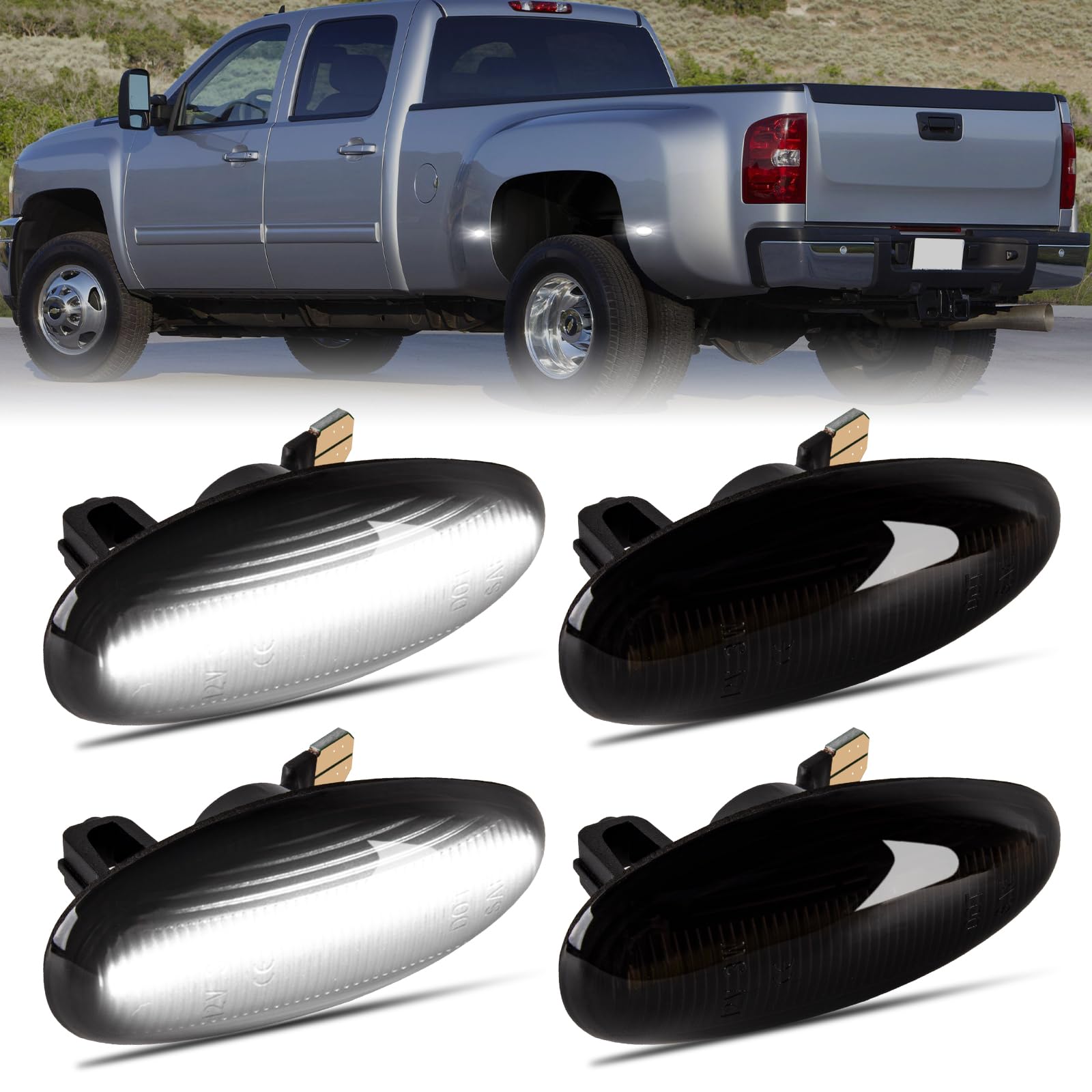 Gempro White LED Dually Fender Side Marker Lights For