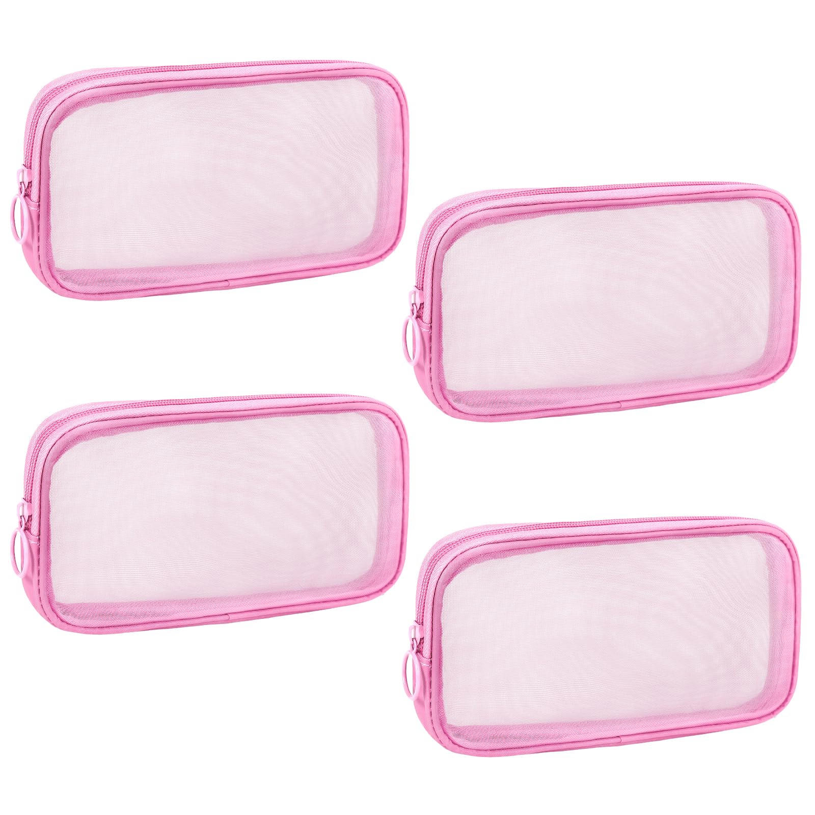 Sinzip 4 Pieces Mini Zipper Nylon Mesh Pouch, Mesh Cosmetic Bags Makeup Bags, Multipurpose Travel Toiletry Bags for Office Supplies and Travel