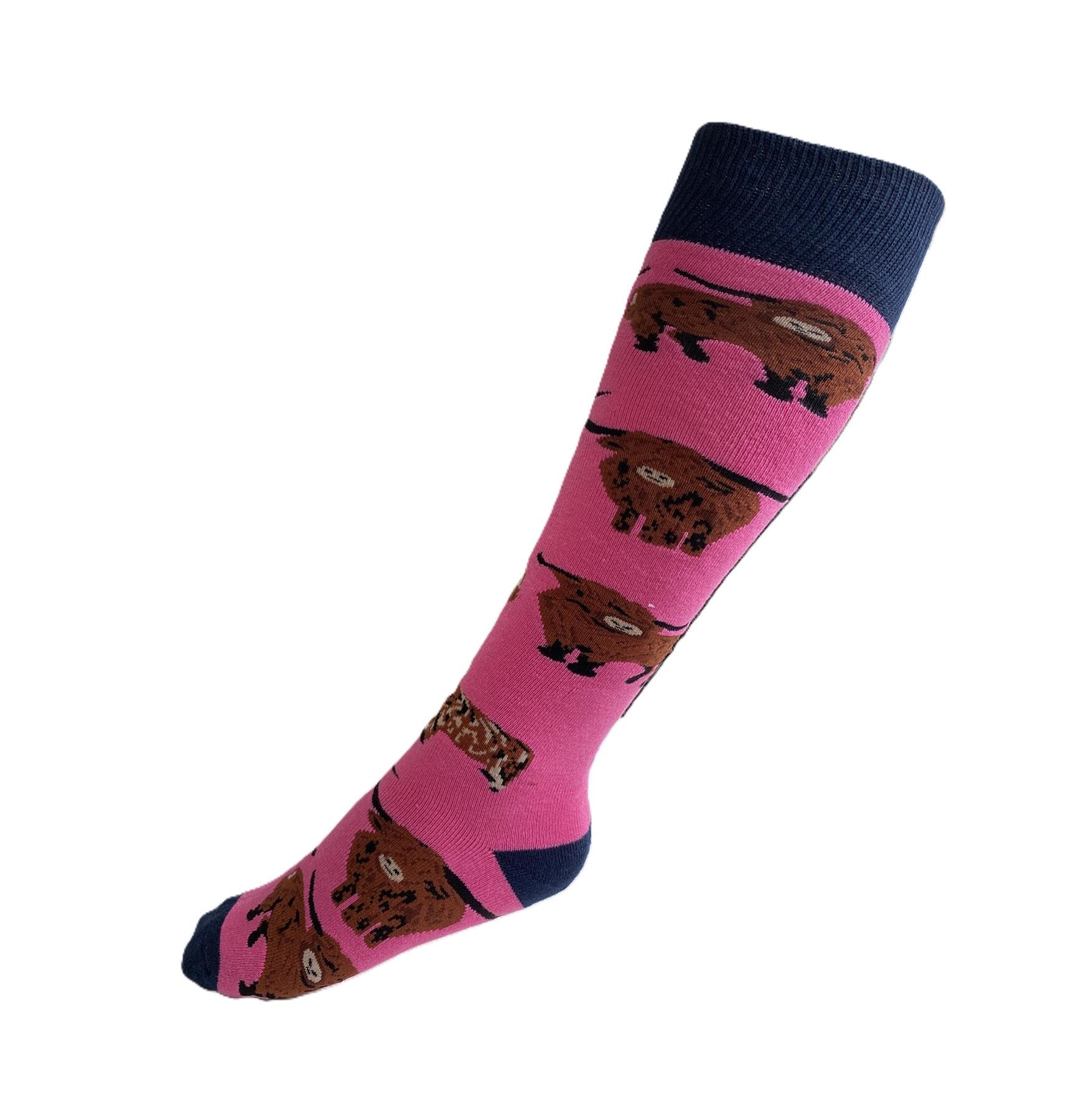 House Of Tweed Women's Cow Pink Animal Lovers Cotton Rich Breathable Long Wellington Welly Socks Boot Socks 3-7 (Uk, Numeric, 3, 7, Regular, Regular, )