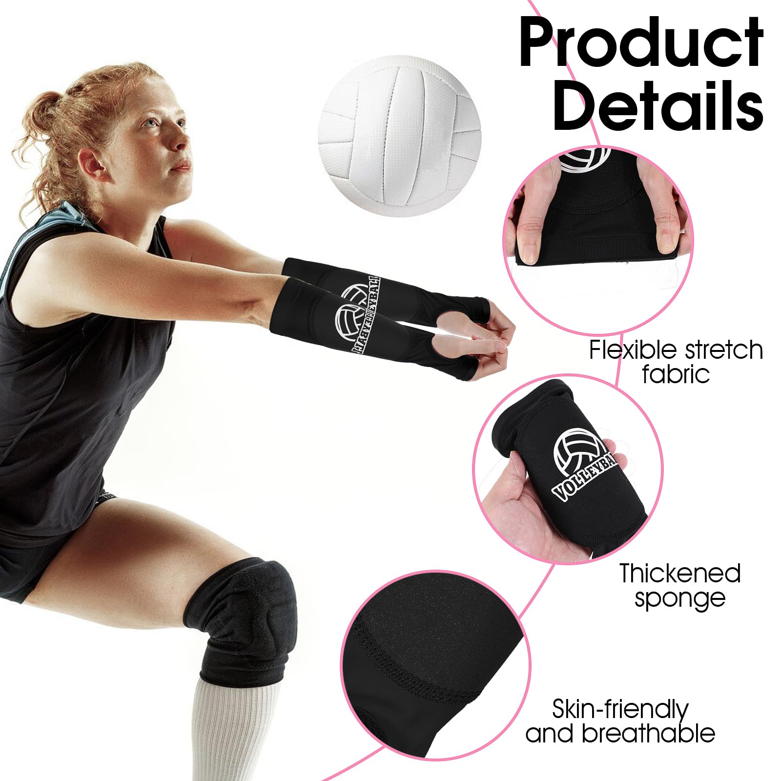 JIEYAO 1 par de protectores de brazo de voleibol, antebrazo con almohadilla de protección antideslizante y orificio para el pulgar, puños elásticos de voleibol para brazos, protección para antebrazos,
