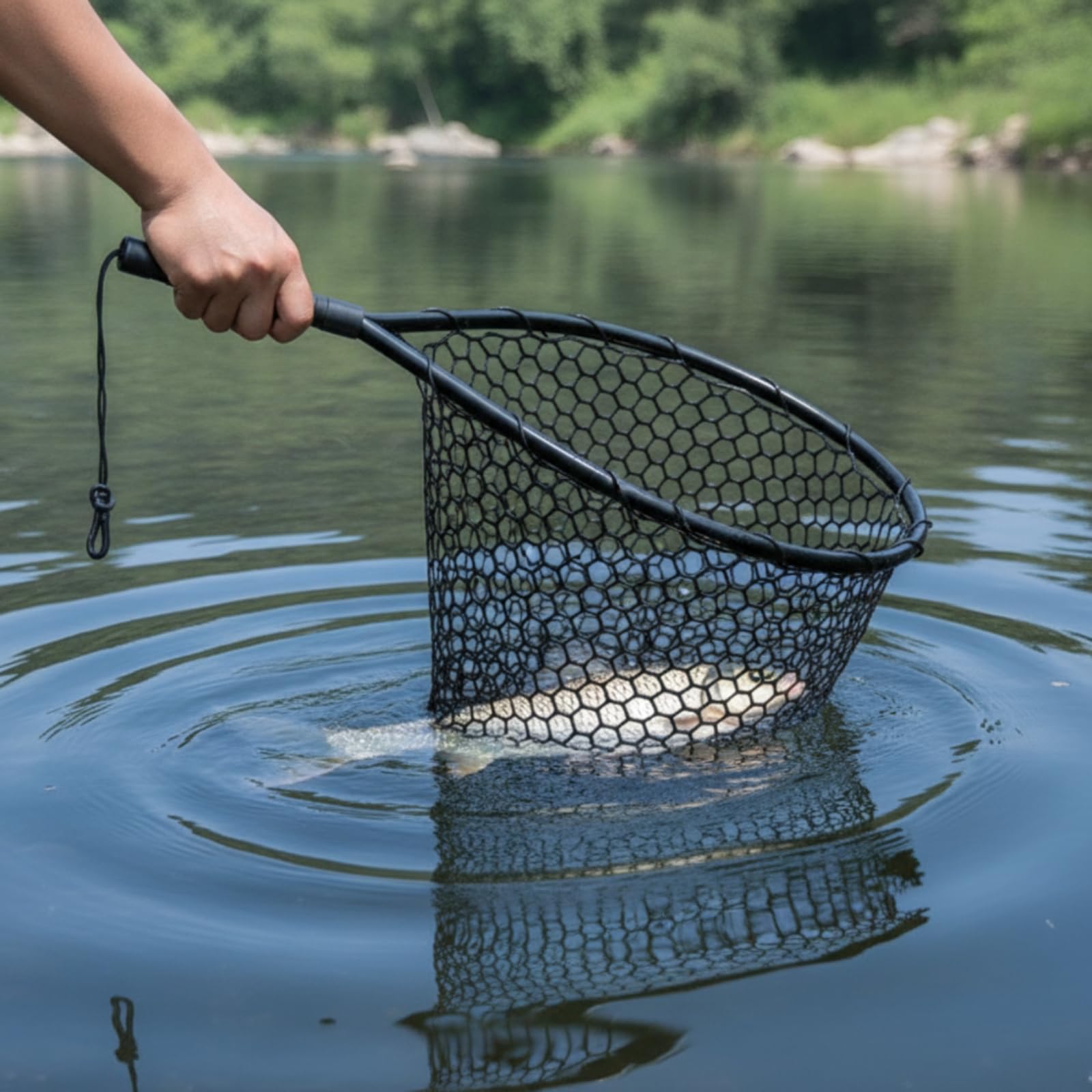 Épuisette de Pêche Épuisette Filet Poisson Équipement Canne Atterrissage en Silicone avec Cadre Alliage Renforcé Support Lourde Flottabilité Intégrée