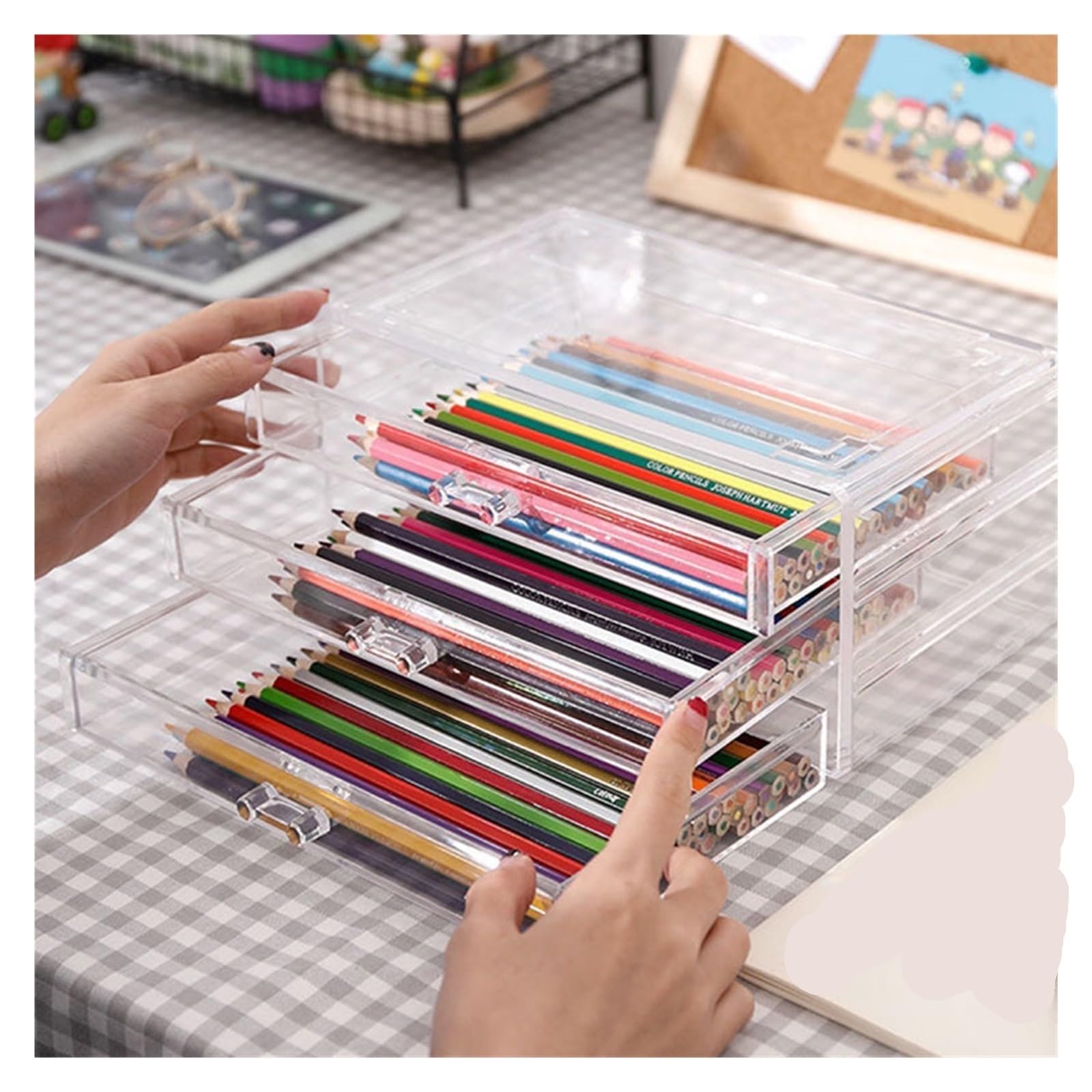 Caja de almacenamiento Cajón escritorio Estante maquillaje joyas transparente(Layer 1)