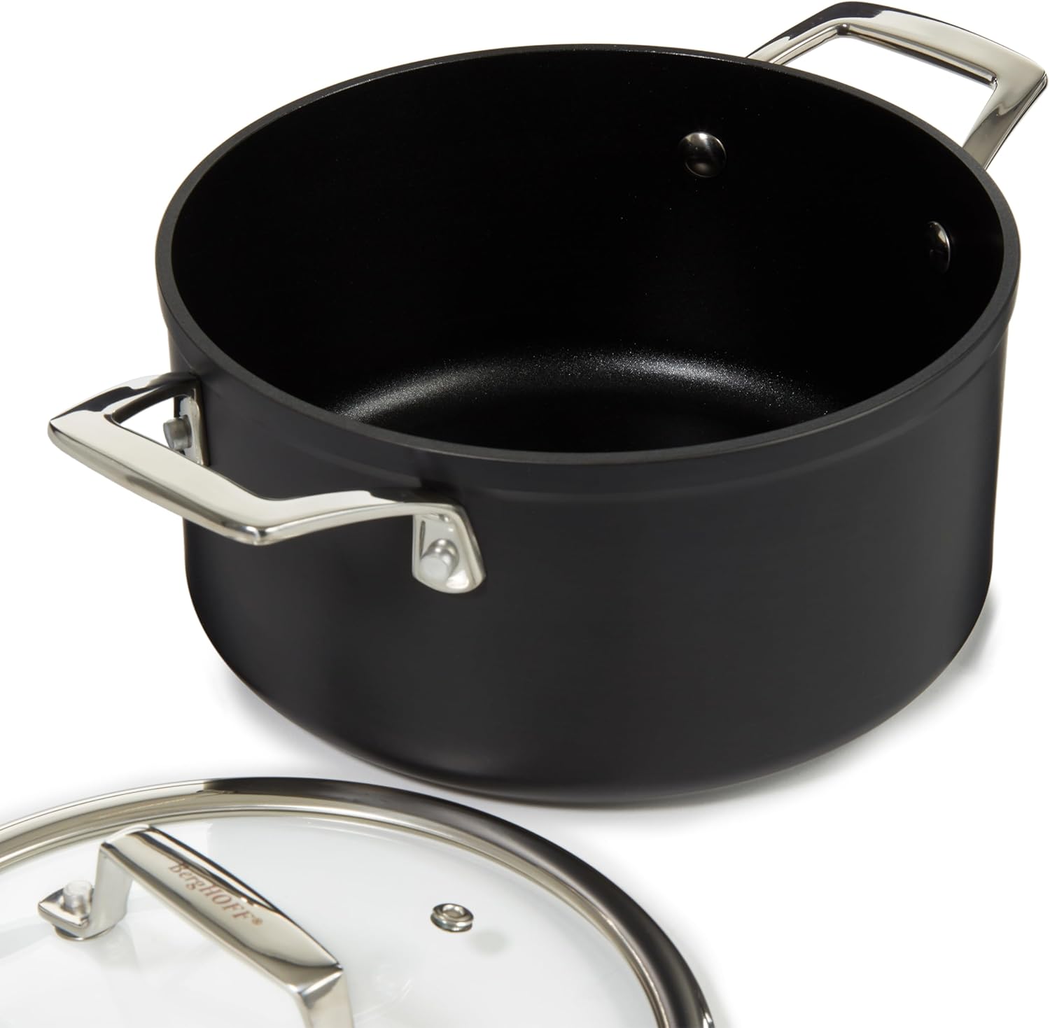 BergHOFF Essentials 10Pc Non-stick Hard Anodized Cookware Set With Glass lid, FernoGreen Non-toxic Nonstick Coating, Stainless Steel Handle, Induction Pots and Pans, Black