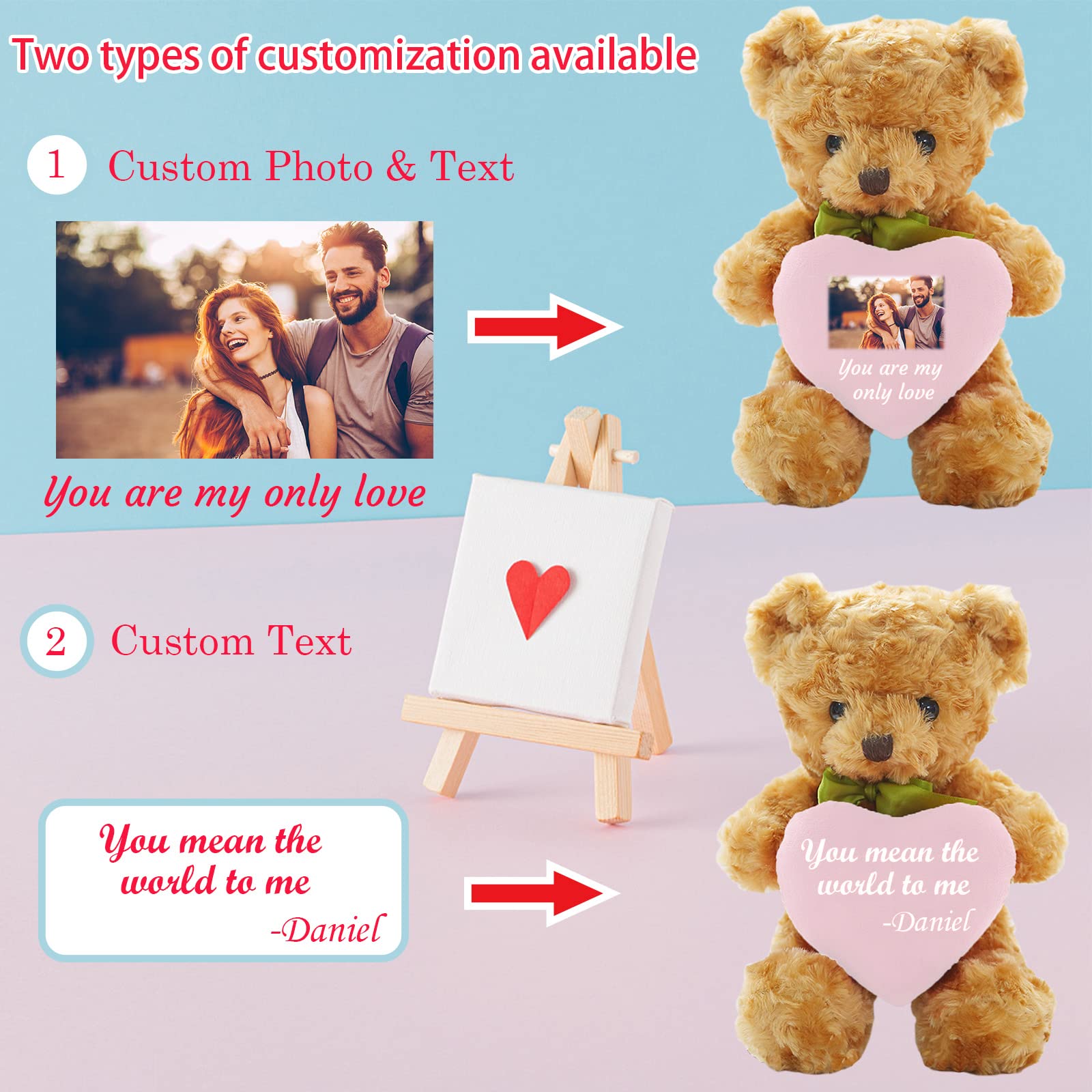 Personalized Teddy Bear With Heart - Custom Text Or Photo, 12 Inch Plush Stuffed Animal Gift For Valentine's, Birthday - View #7