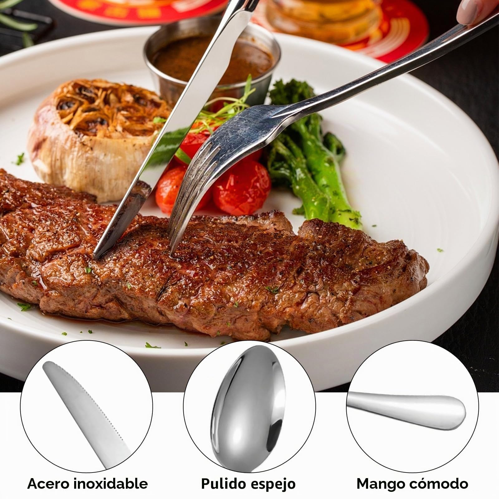 Juego de Cubiertos Colgantes de 24 Piezas, Acero Inoxidable con Soporte y Caja de Regalo, Para Hogar y Restaurantes