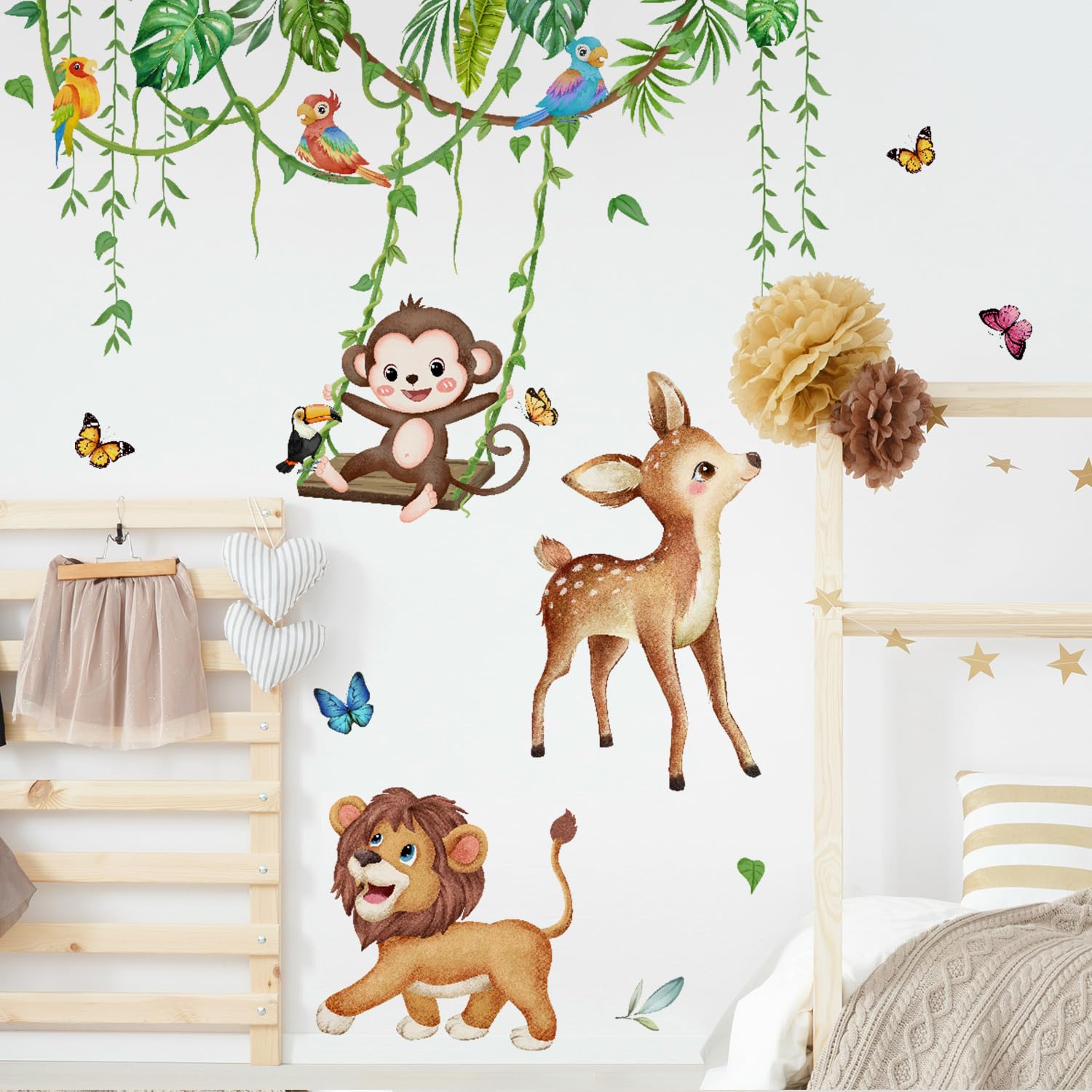 Baby Boy Room Decor Monkey Climbing Tree Wall Decals Jungle Animals Birds  Stickers Vine Wall Decals Peel And Stick, image size:1500x1500