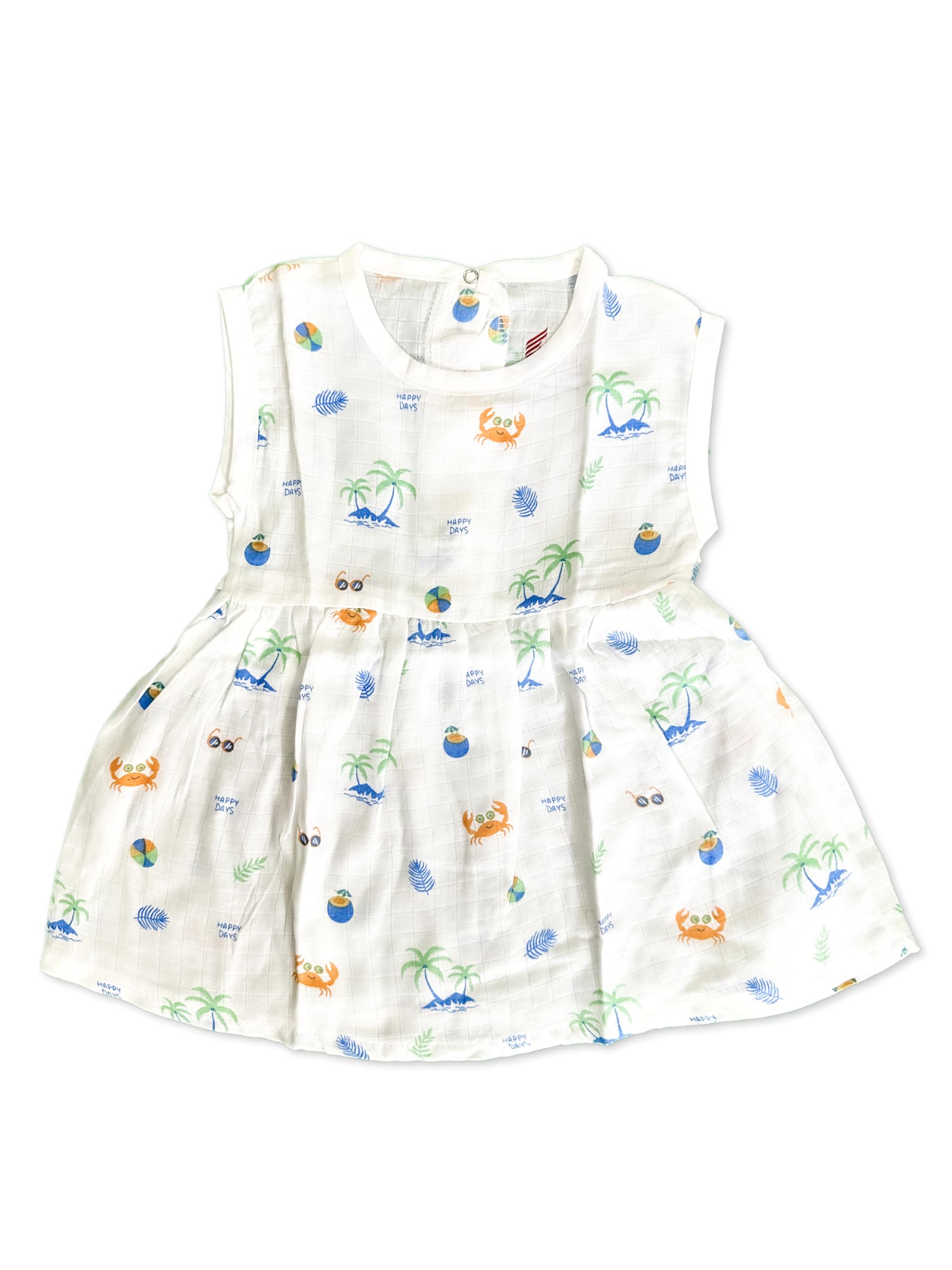 Bouncy Bee Muslin Cotton Frock for Infant Baby Girl Sleeveless Vest |Soft & Comfortable White Printed Frock| Knee-Length Frock-image-7