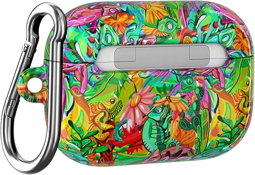 Miniatura 9 de Funda compatible con Airpods Pro y Pro 2 Airpods 3-2-1 Gen Funda protectora de plástico de animales, portátil, con clip, estampado de lagarto de