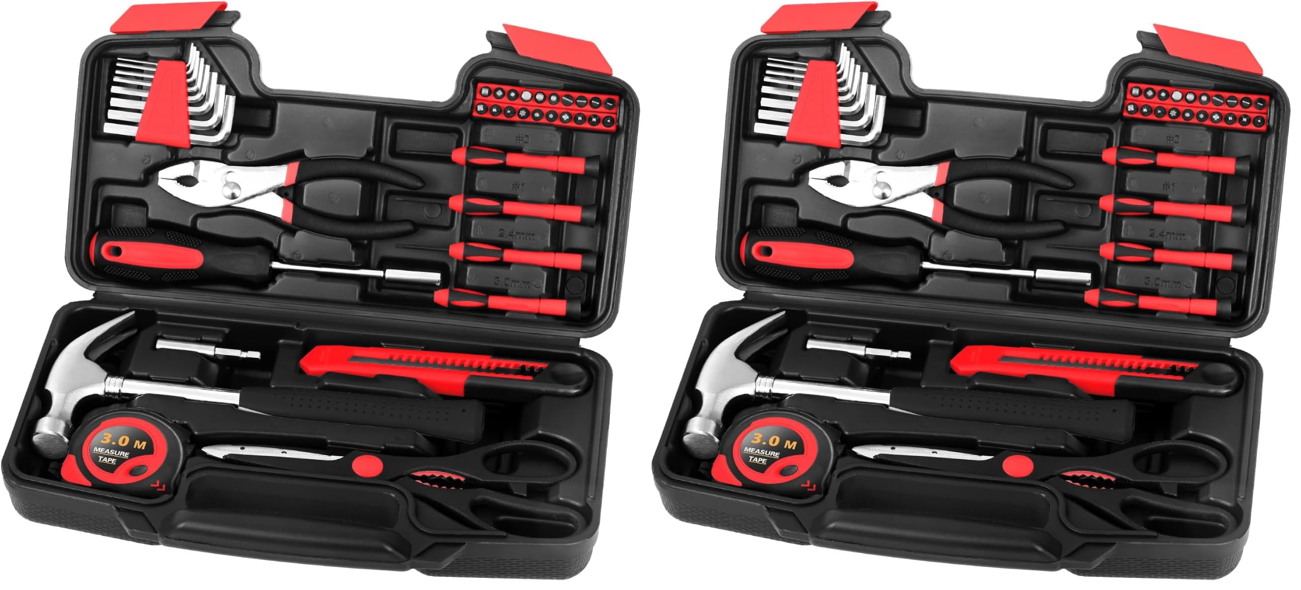39-Piece Basic Household Tool Set, Red Hand Kit With Storage Case (Pack of 2)