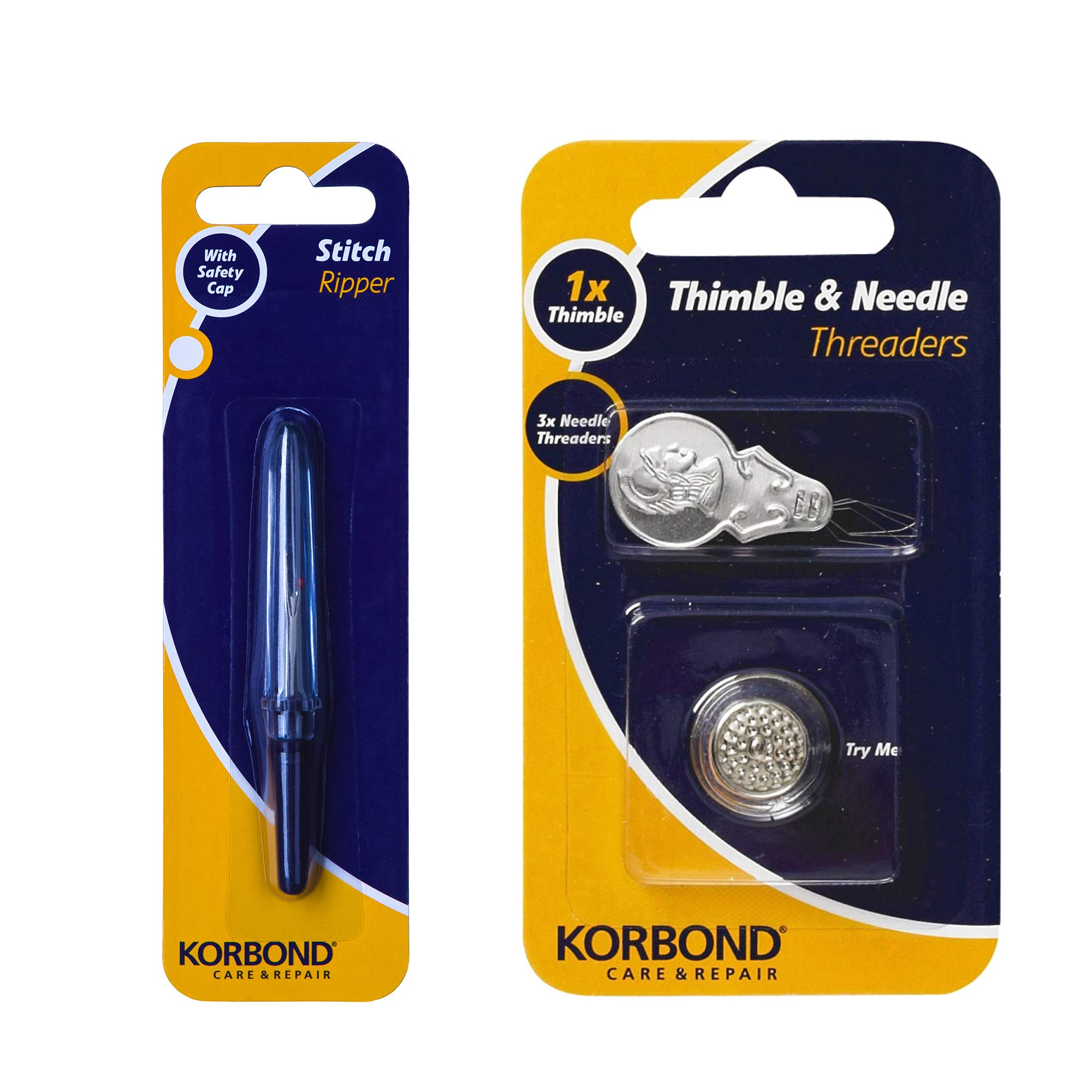 Korbond4 Piece Set – Stitch Ripper, Thimble (Size 10) & 3 x Needle Threaders Essentials for Dressmaking, Tailoring, Crafts, Hand Sewing, Thick Fabrics, Quilting, Embroidery