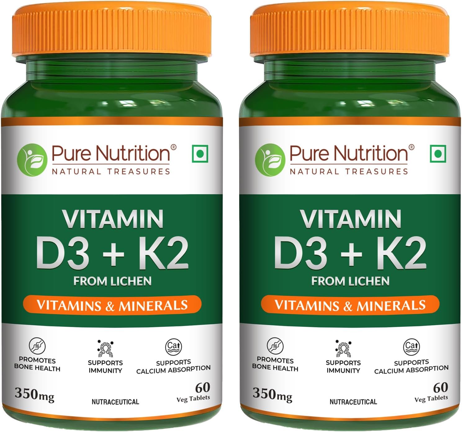 Vitamin D3 K2, 120 Tablets (60x2) | Vitamin D Supplement with Mk7 For Strong Bones, Immunity, Joint & Heart Health | Vitamin d3 from Lichen