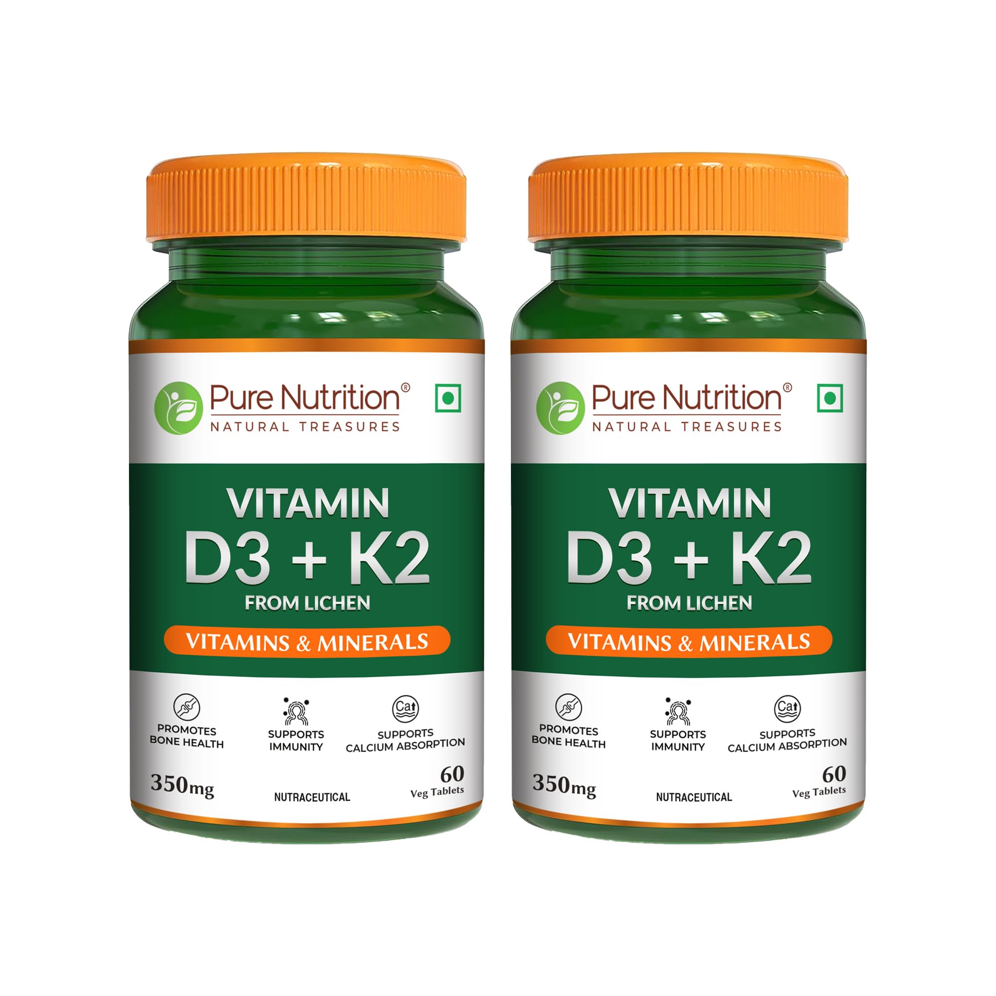 Vitamin D3 K2, 120 Tablets (60x2) | Vitamin D Supplement with Mk7 For Strong Bones, Immunity, Joint & Heart Health | Vitamin d3 from Lichen