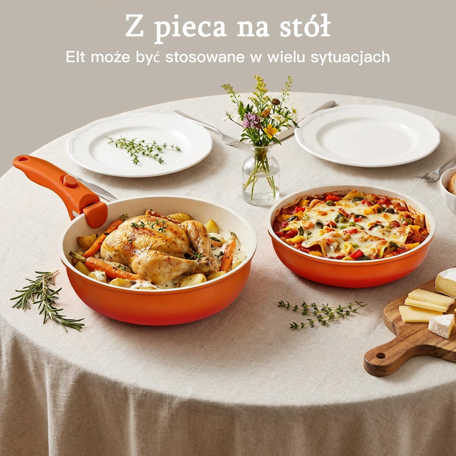 GiPP 5 Sztuk Patelni z Powłoką Nieprzywierającą do Indukcji, Pomarańczowy, Odłączany Uchwyt, Aluminium