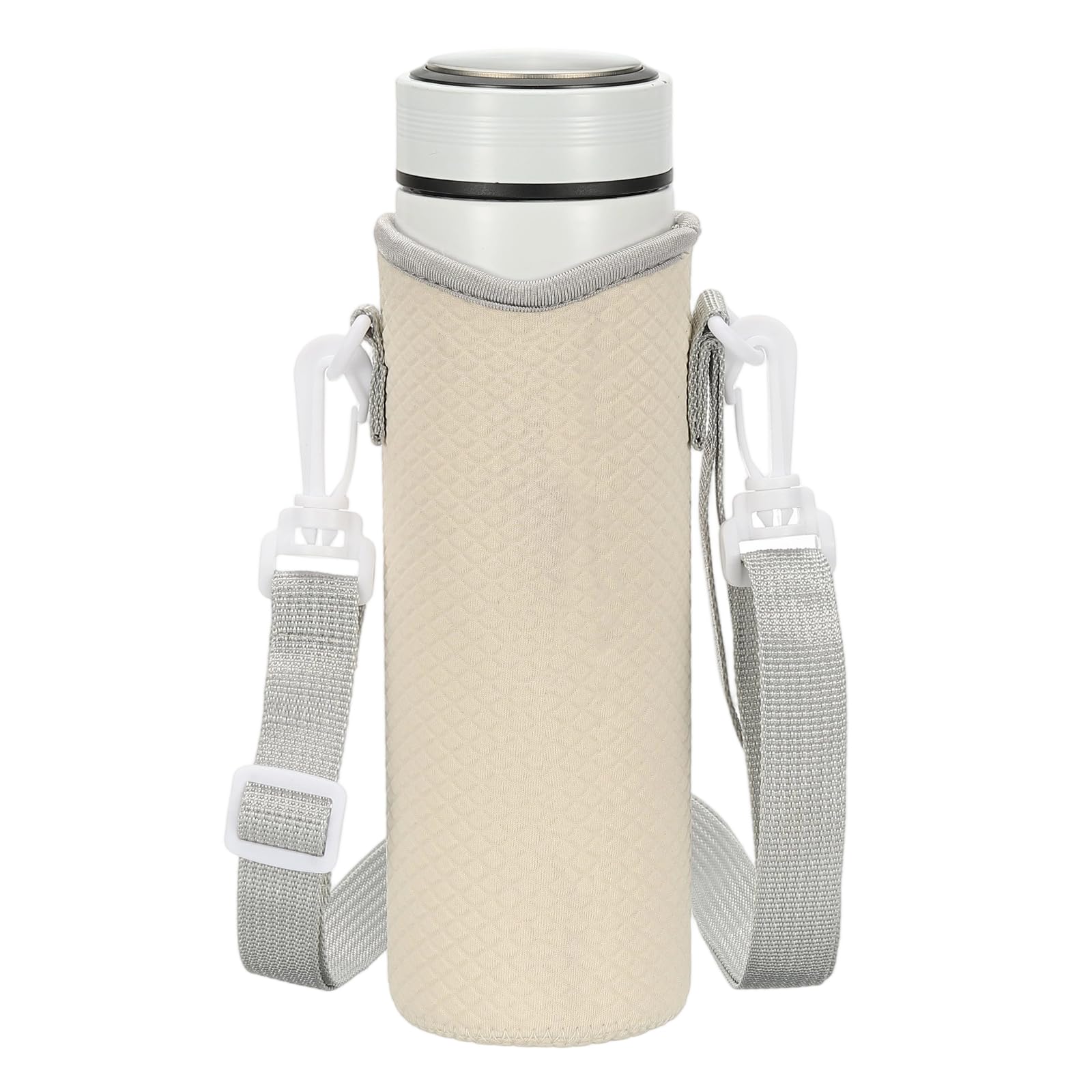 sourcing map Neoprene Water Bottle Sleeve with Strap, 12 oz Insulated Water Glass Bottle Carrier Bag Diamond Grid Collapsible Drink Bottle Sleeve Cover Holder with Handle, White