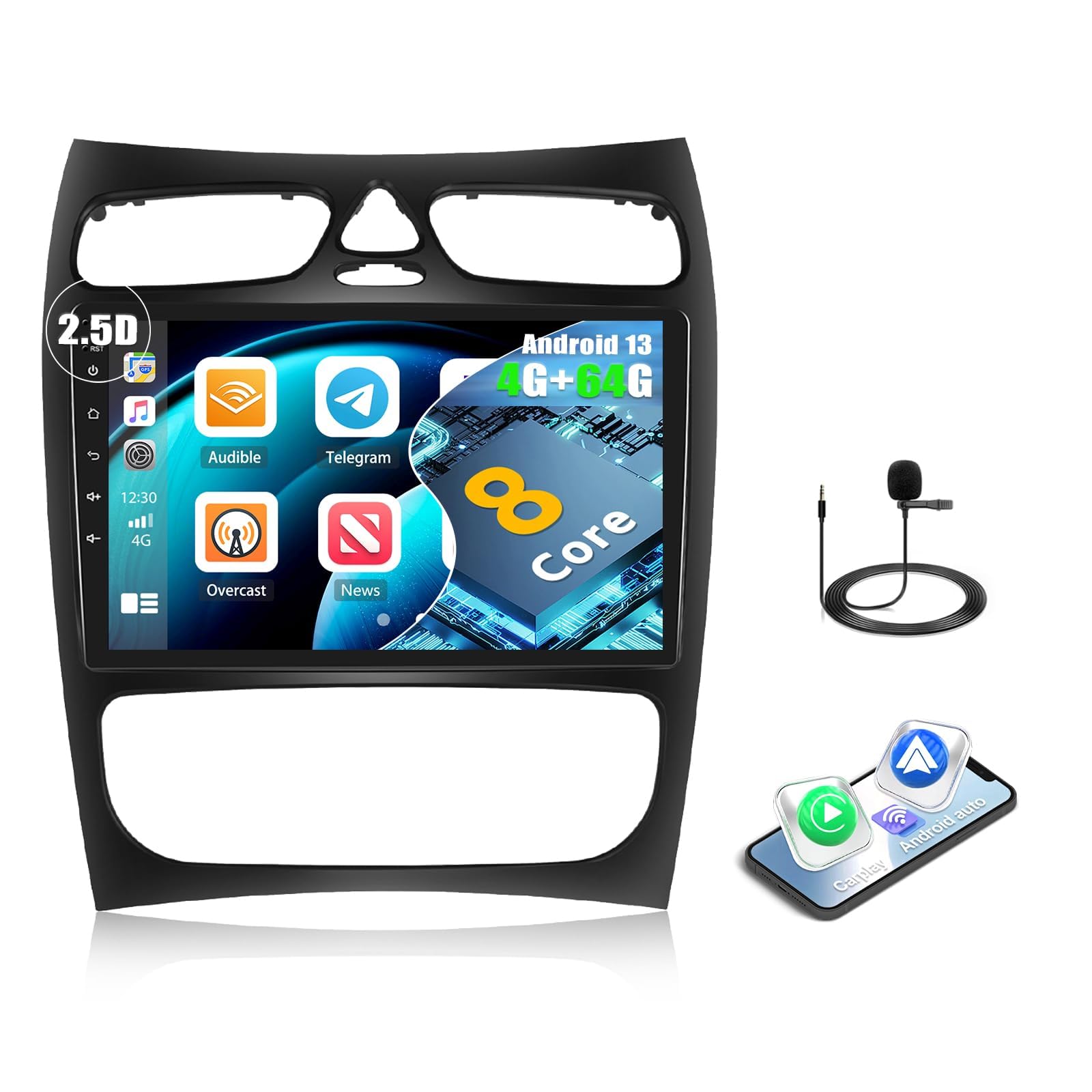 Autoradio Android 13 Pour Mercedes Classe C W203 2005-2009 - écran Tactile 9", GPS, Bluetooth, CarPlay
