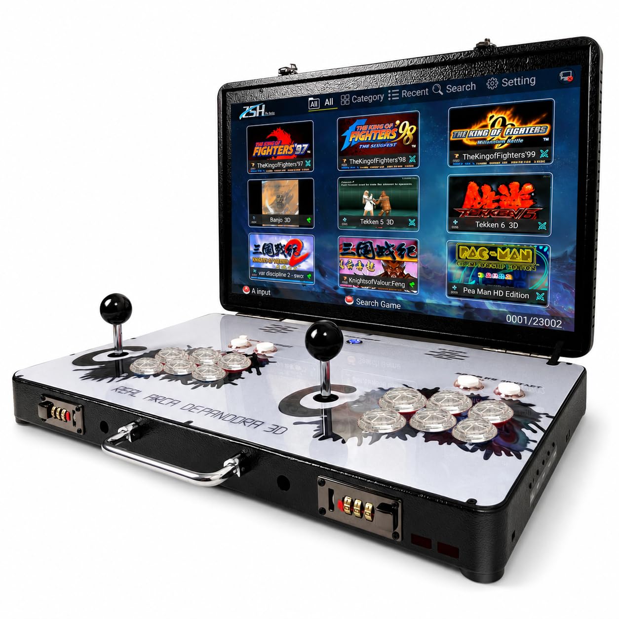 Arcade pieghevole per 4 giocatori con schermo a LED da 22 pollici e joystick Sanwa, 8.000 giochi retrò inclusi