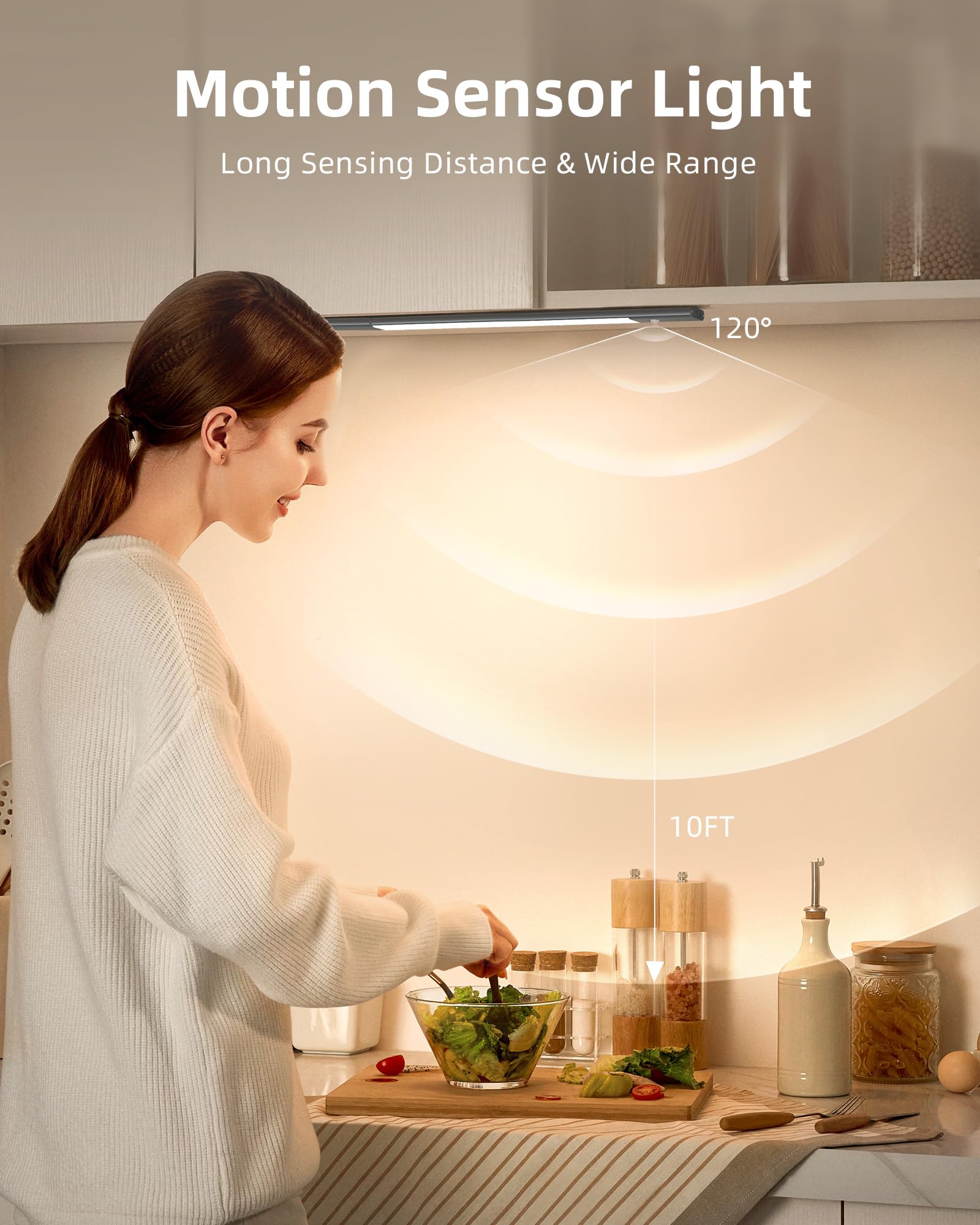 EZVALO Under Cabinet Lighting, 2200mAh Rechargeable Battery, 76 LEDs Dimmable Closet Lights, 3 Color Temps, Motion Sensor Light Indoor for Kitchen, Closet