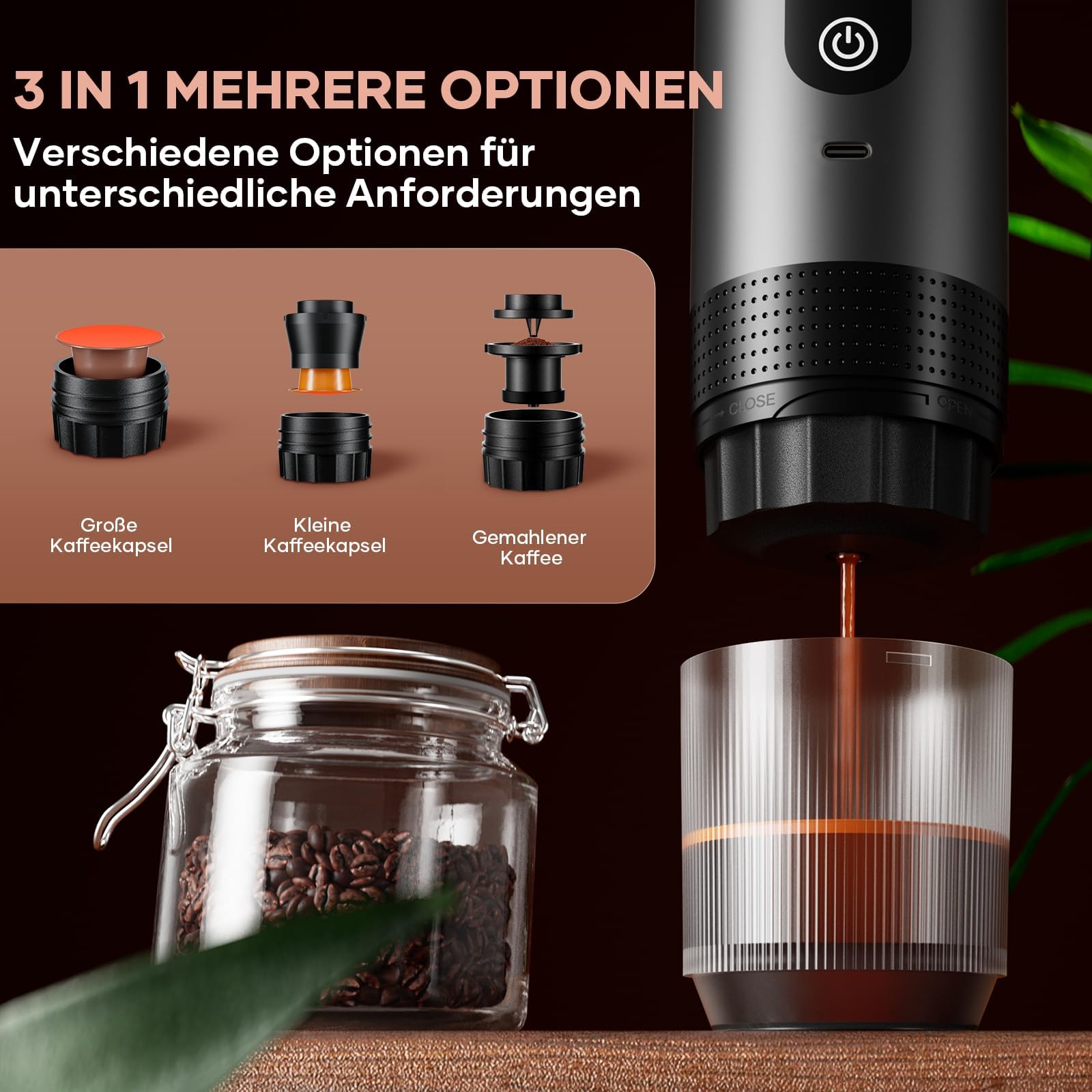 kejector Cafetera portátil de viaje, máquina de café espresso nano para coche, compatible con café molido, cápsula para autocaravana, senderismo, camping, oficina, espresso de viaje
