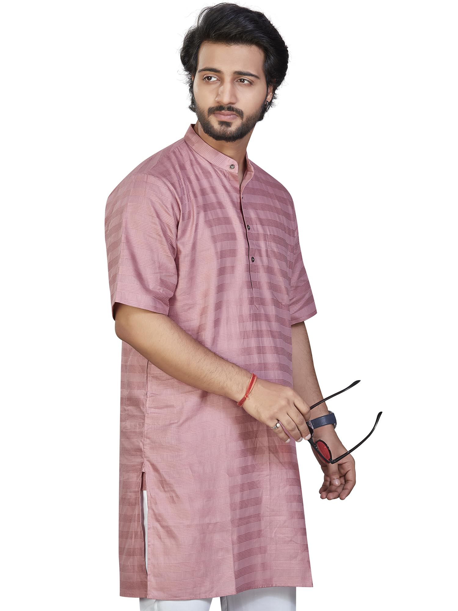 authentics Pure Cotton Horizontal Self Striped Nexa Modi Kurta, Half Sleeves, Regular Fit | Casual Ethnic Wear | Perfect for Any Occasion | Premium Fabric | Elegant Style |-picture-49