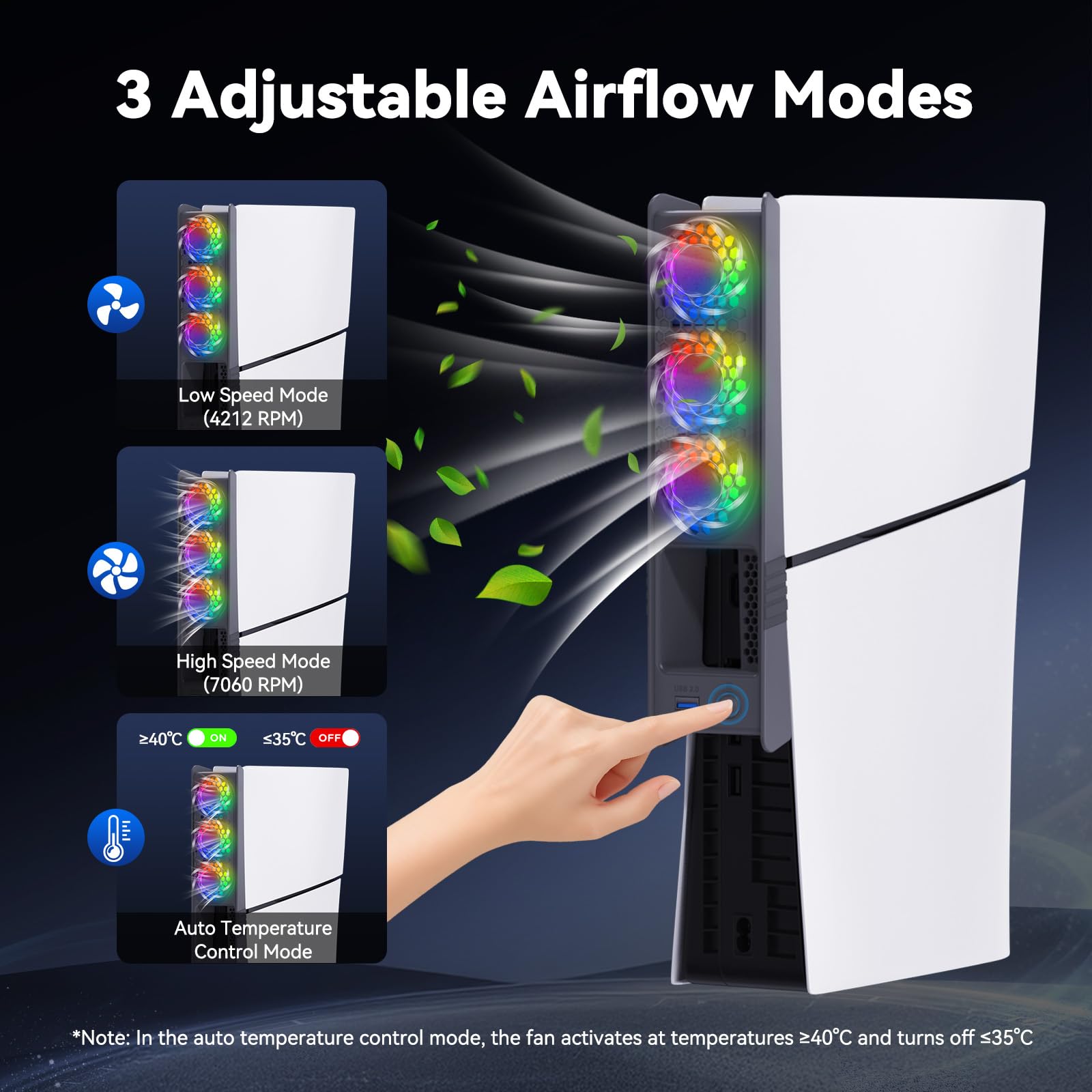 ELUTENG Ventilateur de Refroidissement pour PS5 Slim et PS5 Pro, Efficient Refroidisseur avec Lumière RGB et Hubs USB 3.0, Accessoire de Refroidissement Silencieux pour Playstation 5 Pro/Slim