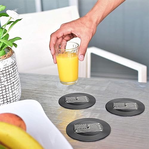 Miniatura 5 de Posavasos con diseño de mecánico vintage con la bandera de Estados Unidos, para discos de vinilo, con aislamiento y diseño de disco redondo