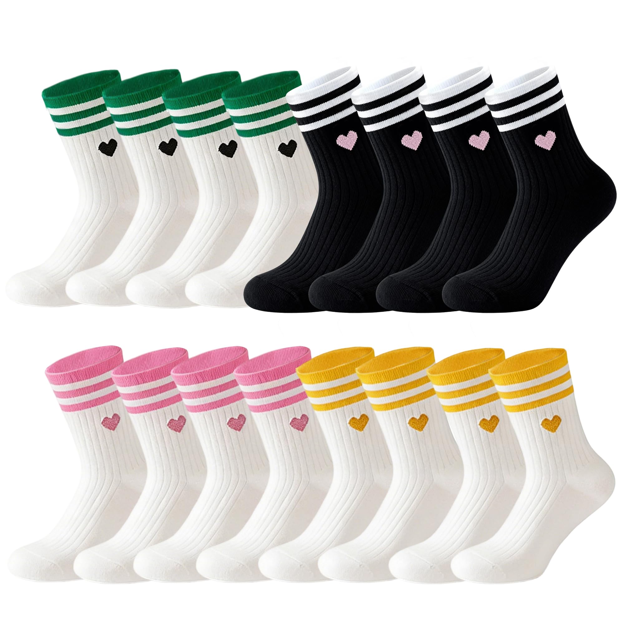 8 Paia Calzini Sportivi Donna 39-42 con Motivo Cuore, Calze Donna per Tutti i Giorni, Comodo Set Regalo di Calzini Donna