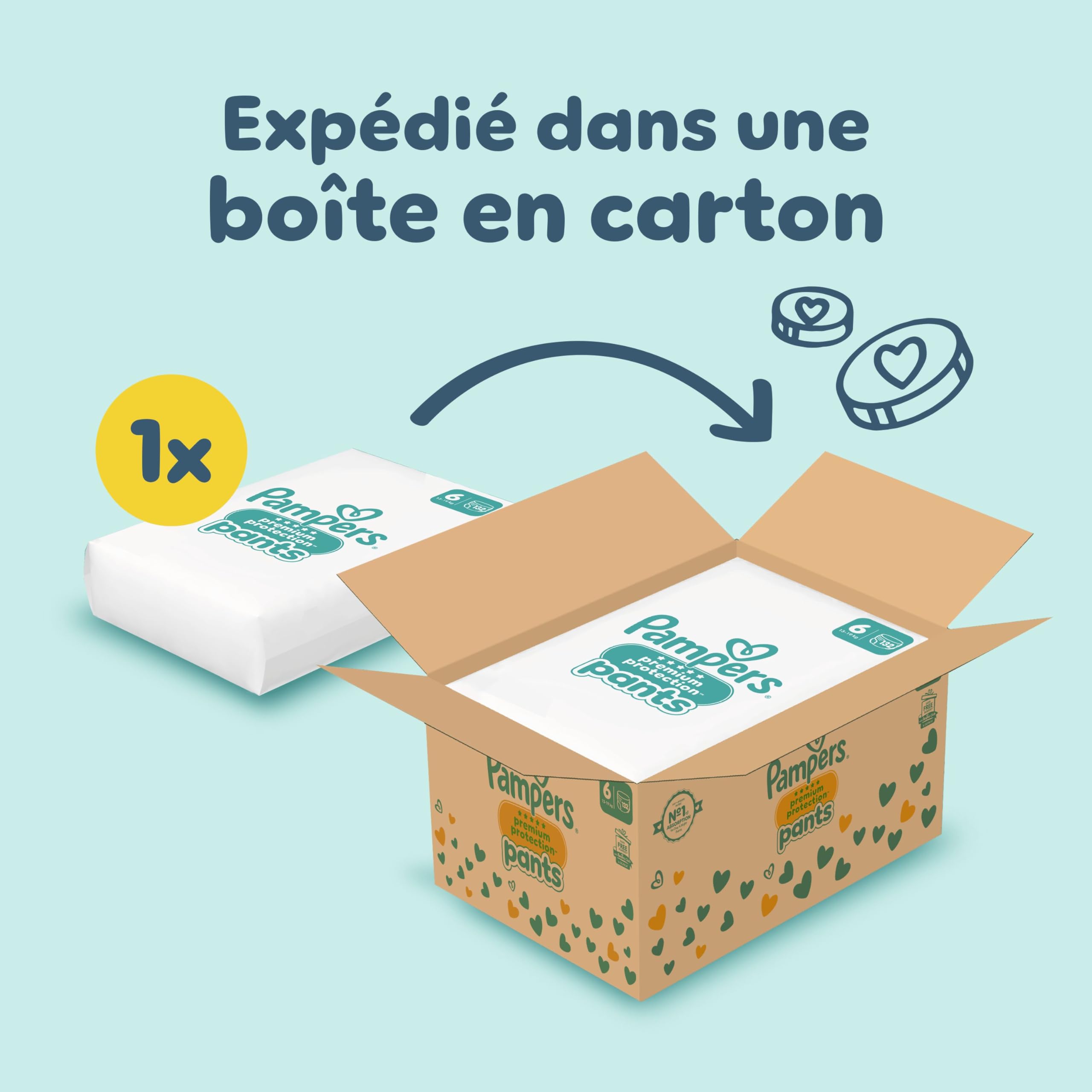 Visiter la boutique Pampers Pampers Premium Protection Pants, Taille 6, 132 Couches-Culottes, 15kg+, Notre Meilleur Confort & Protection, Maintien 360° Contre Les Fuites et Matières Ultra-Douces, Pack 1 Mois in use