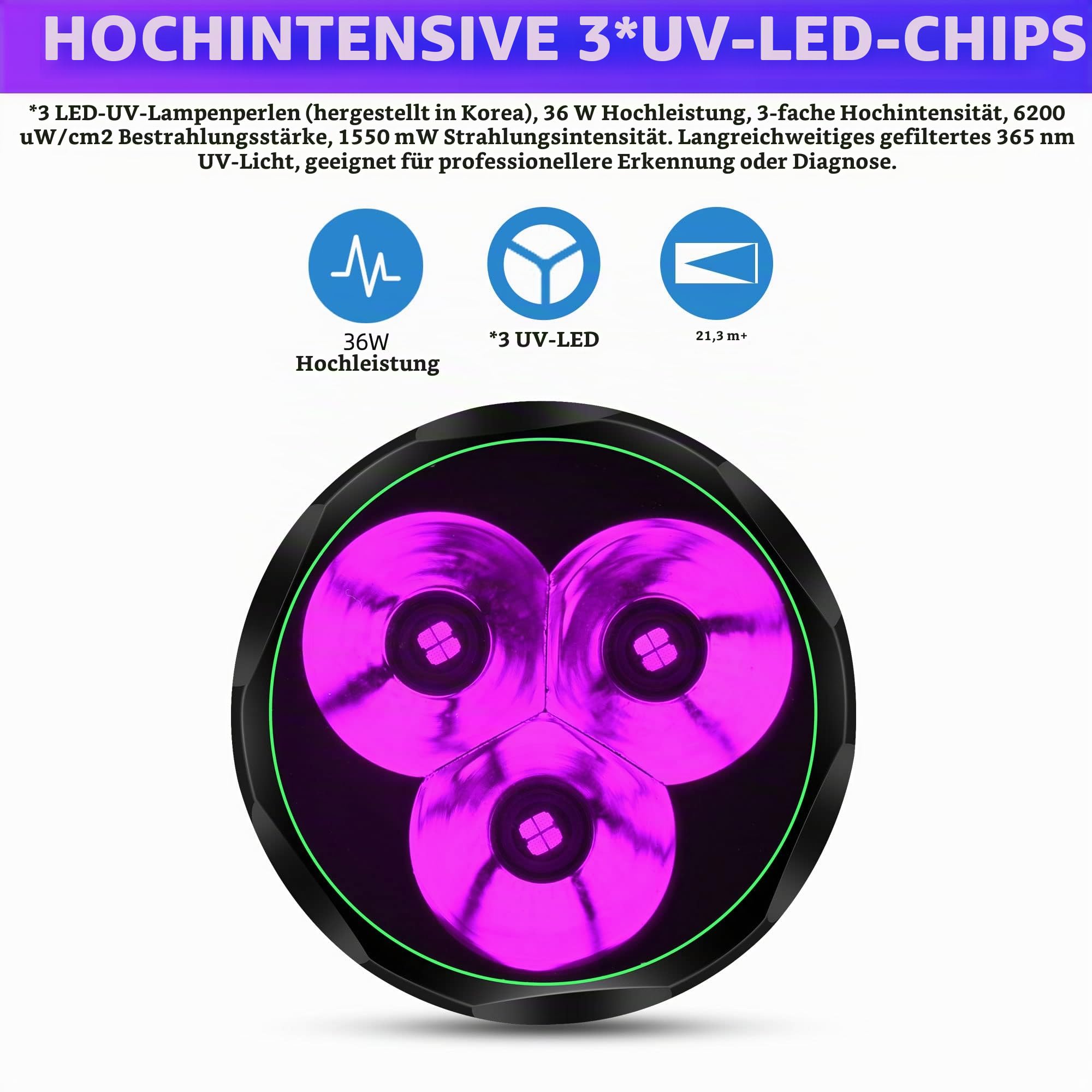 DARKBEAM UV Taschenlampe 365nm Ultraviolett Schwarzlicht,Woodsche Lampe