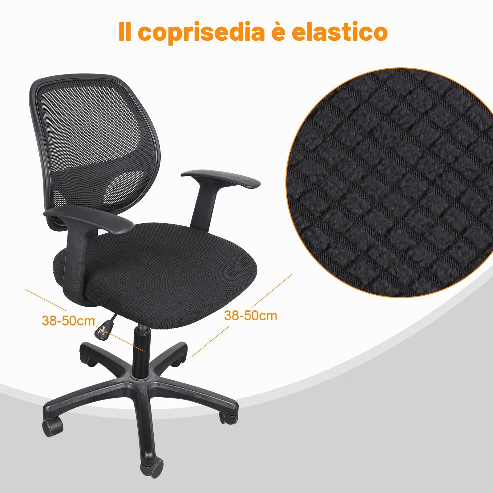 Zocipro 2Pcs Coprisedia da Ufficio Elastico, 38-50cm Fodera per Sedia Ufficio Regolabile Nero, Copertura Protettiva Rimovibile Sedie Coprisedili per Sedie da Ufficio