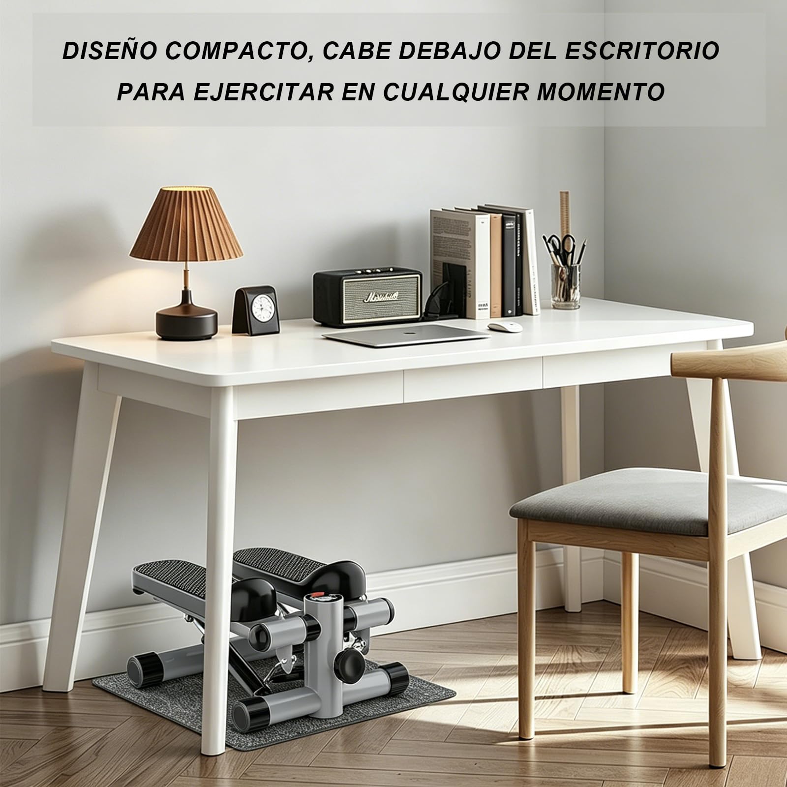 Máquina de Step para Casa, Mini Esccaladora Portátil con Bandas Elásticas y Resistencia Ajustable, Cardio Bajo Impacto con Monitor LCD – Silenciosa para Piernas y Glúteos