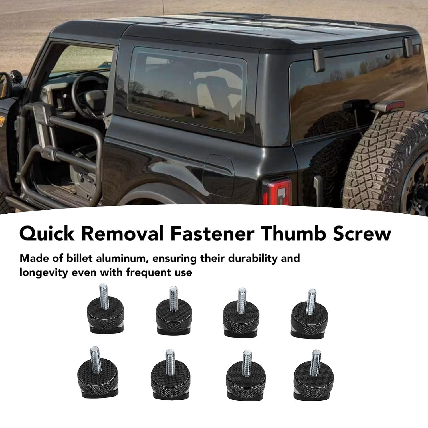 8 Pcs Quick Removal Fastener Thumb Screw Nuts Billet, Hard Top Quick Removal Fastener Thumb Screw Aluminum Hardtop Bolts D Ring for Bronco 2021 and Up, Built in D Ring (Black)