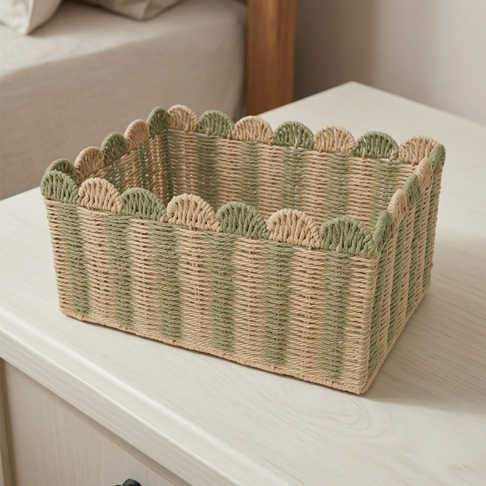 Cesta Cuerda Papel Tejidas a Mano | corativa, Organizador Rectangular Cuerda, Abierta, para Escritorio, Dormitorio, M