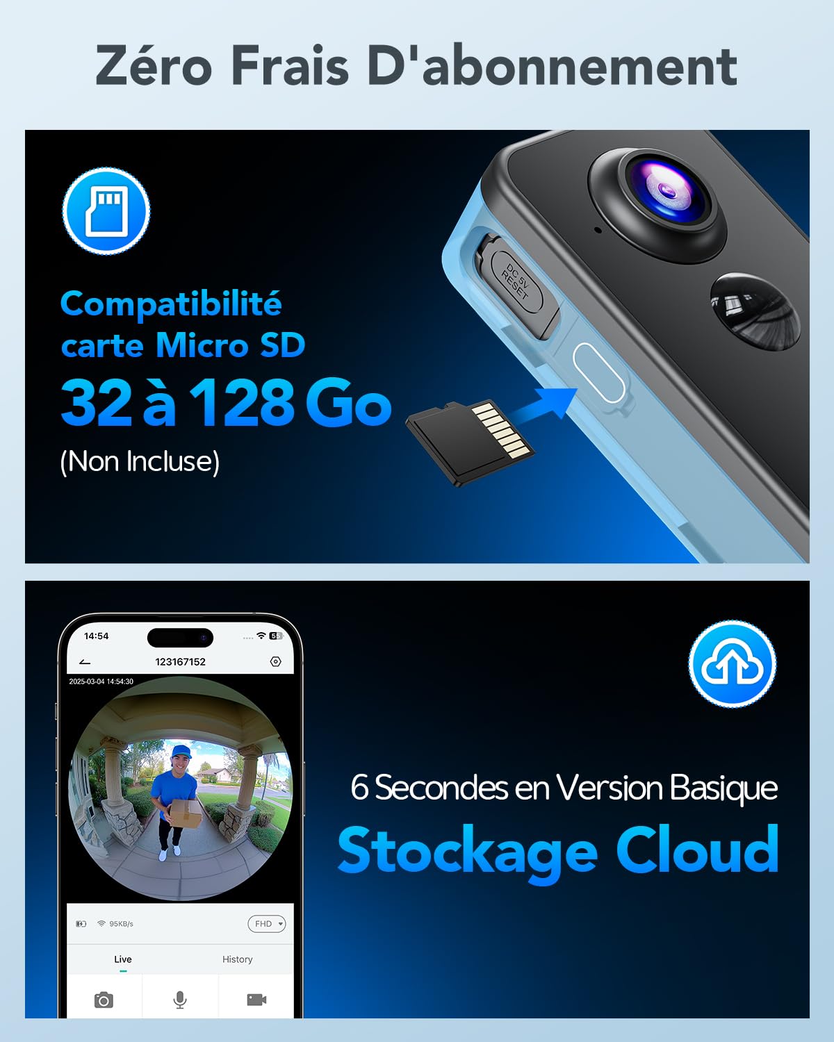 XTU 2K HD Timbre inalámbrico exterior impermeable, timbre inalámbrico con cámara vista completa 180°, detección humana PIR, audio bidireccional, solo 2,4G WiFi, almacenamiento tarjeta SD