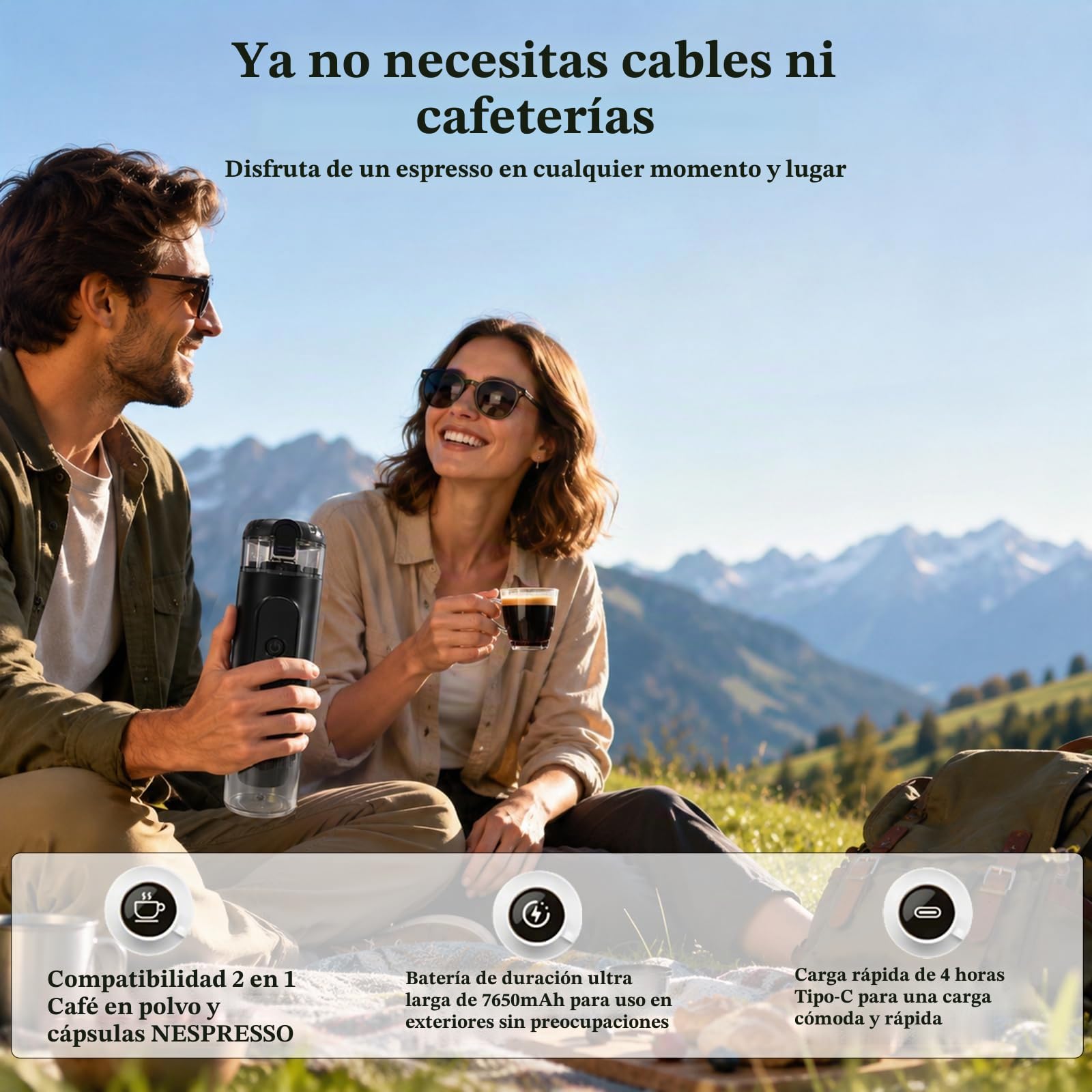 Cafetera eléctrica con pantalla LED de temperatura, compatible con cápsulas y café molido