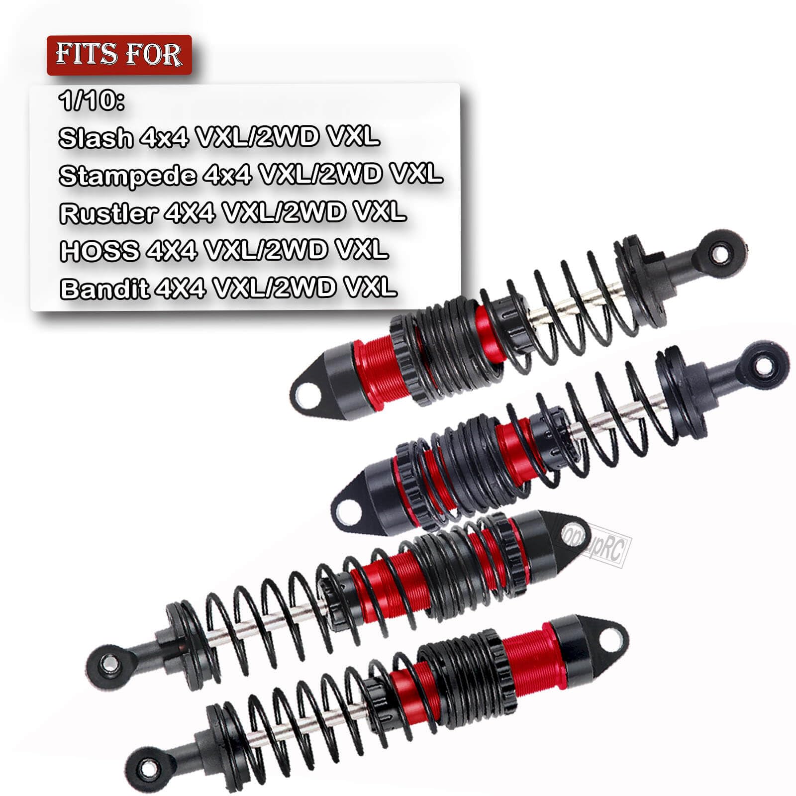hopsupRC Full Aluminum Big Bore RC Shocks Absorber Damper Upgrades Part for 1/10 Slash/Stampede/Rustler/Bandit VXL 4X4 2WD,Front Rear Assembled Full Metal Shocks,4PCS Red
