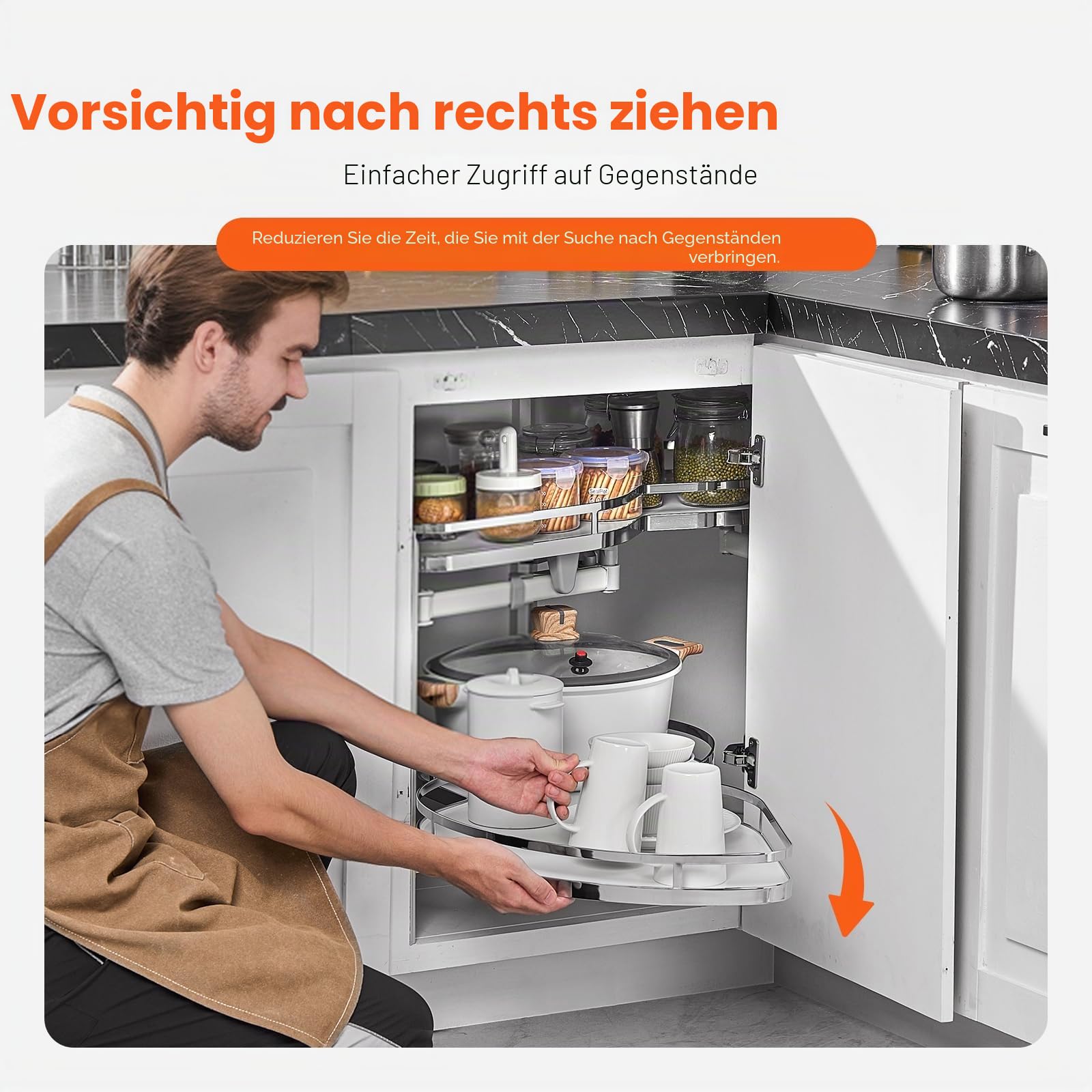 VEVOR Schwenkbarer Eckschrank ausziehbarer Organizer für breite Jalousienschränke, 2-stufiges höhenverstellbares Schwenktablett, sanft schließender Küchen-Cloud-Jalousie-Organizer, Links offen