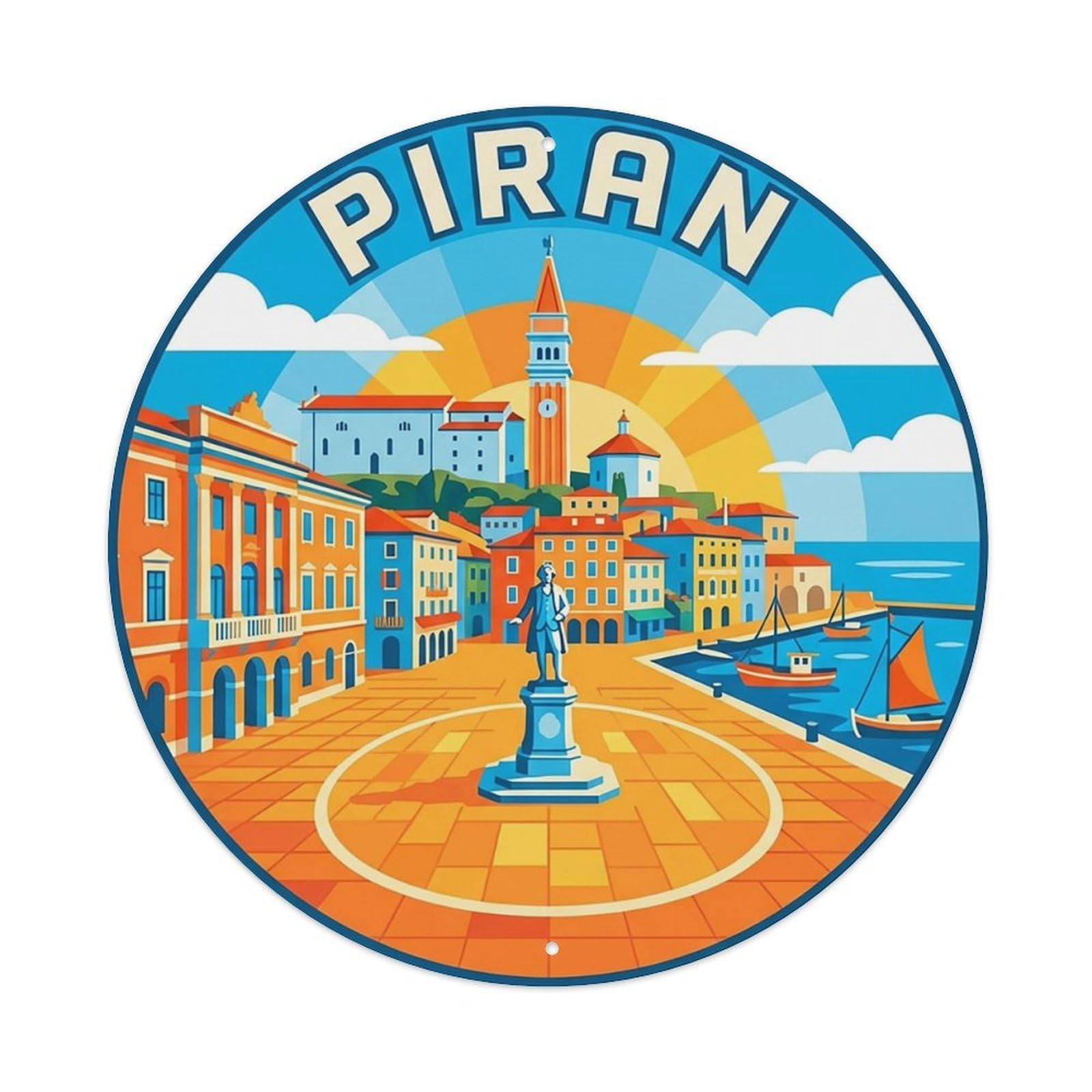 Slovenia Vintage Travel Piran Vintage Metal Tin Sign Plaque Wall Decor for Cafe, Club Bar, Office, Garden Metal Poster 8x8Inch