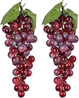 Bairdish 2 Pack Realistic Fake Red Grapes Artificial Fruit Clusters - 60 Grapes 9 Inches for Home Party Wedding Decor Photo Props