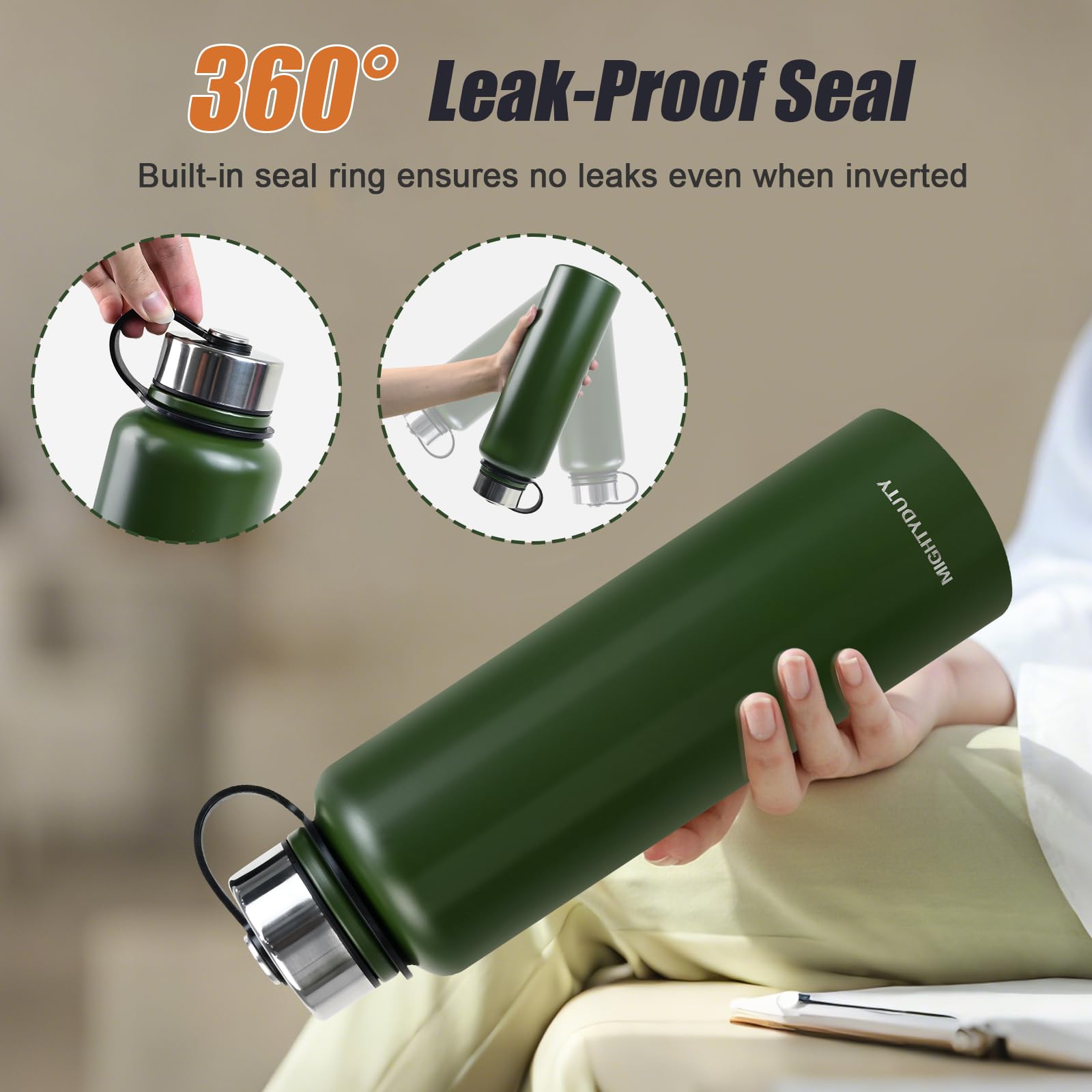 Thermos da 1,5 l, in acciaio inox, per 6-24 ore, caldo e rinfrescante, grande capacità, a prova di perdite, per caffè e tè, per attività all'aperto, sport, scuola, ufficio (verde)